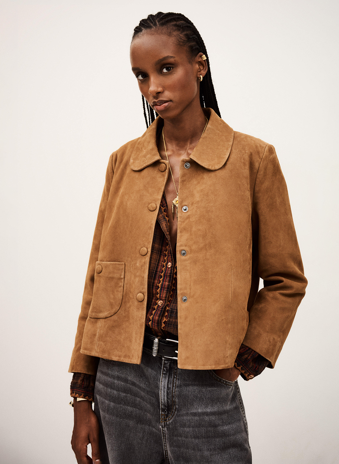 Geitenleren, suède jasje BA&SH Bruin