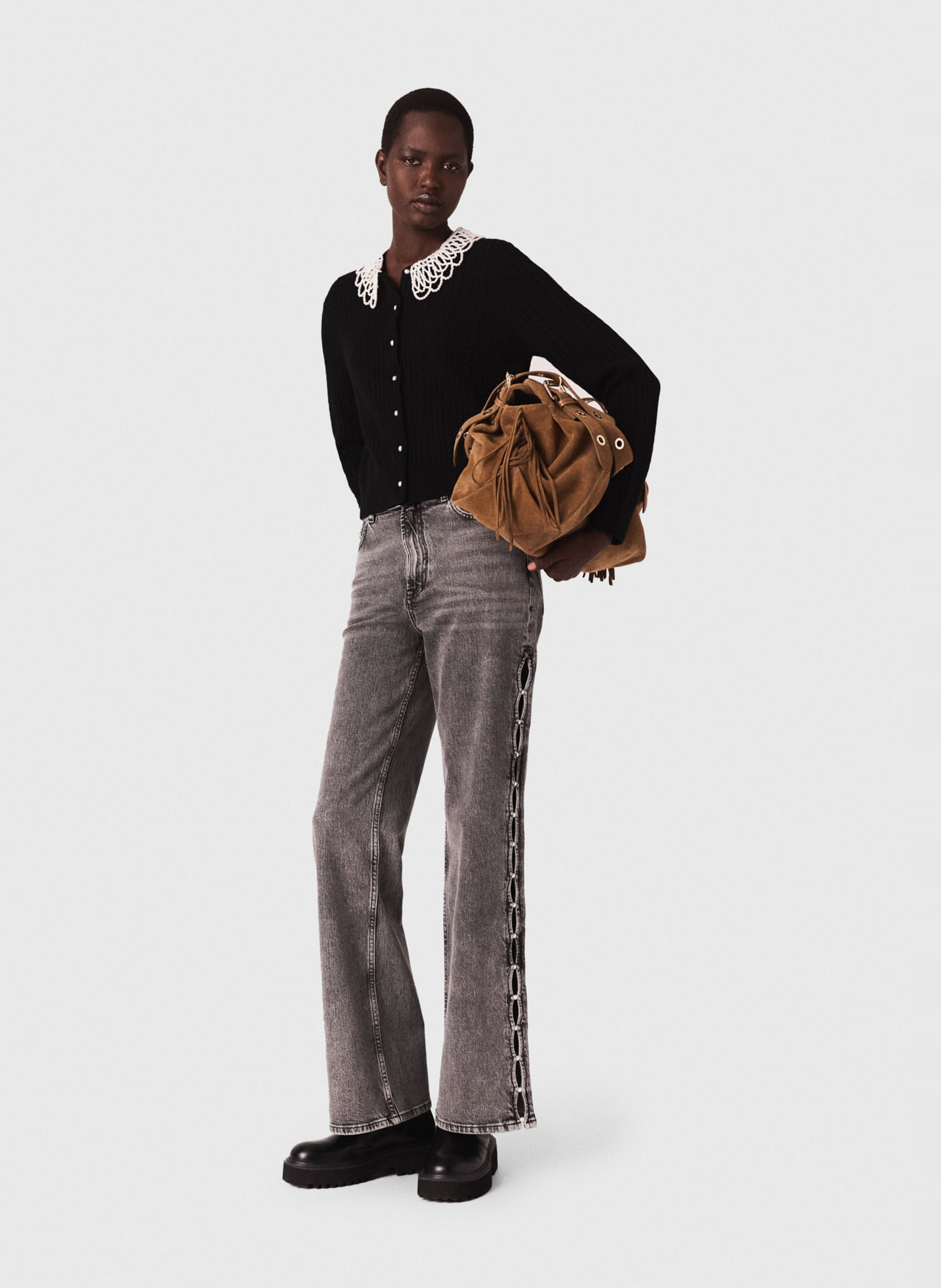 Gilet col rond en laine mélangée MAJE Noir