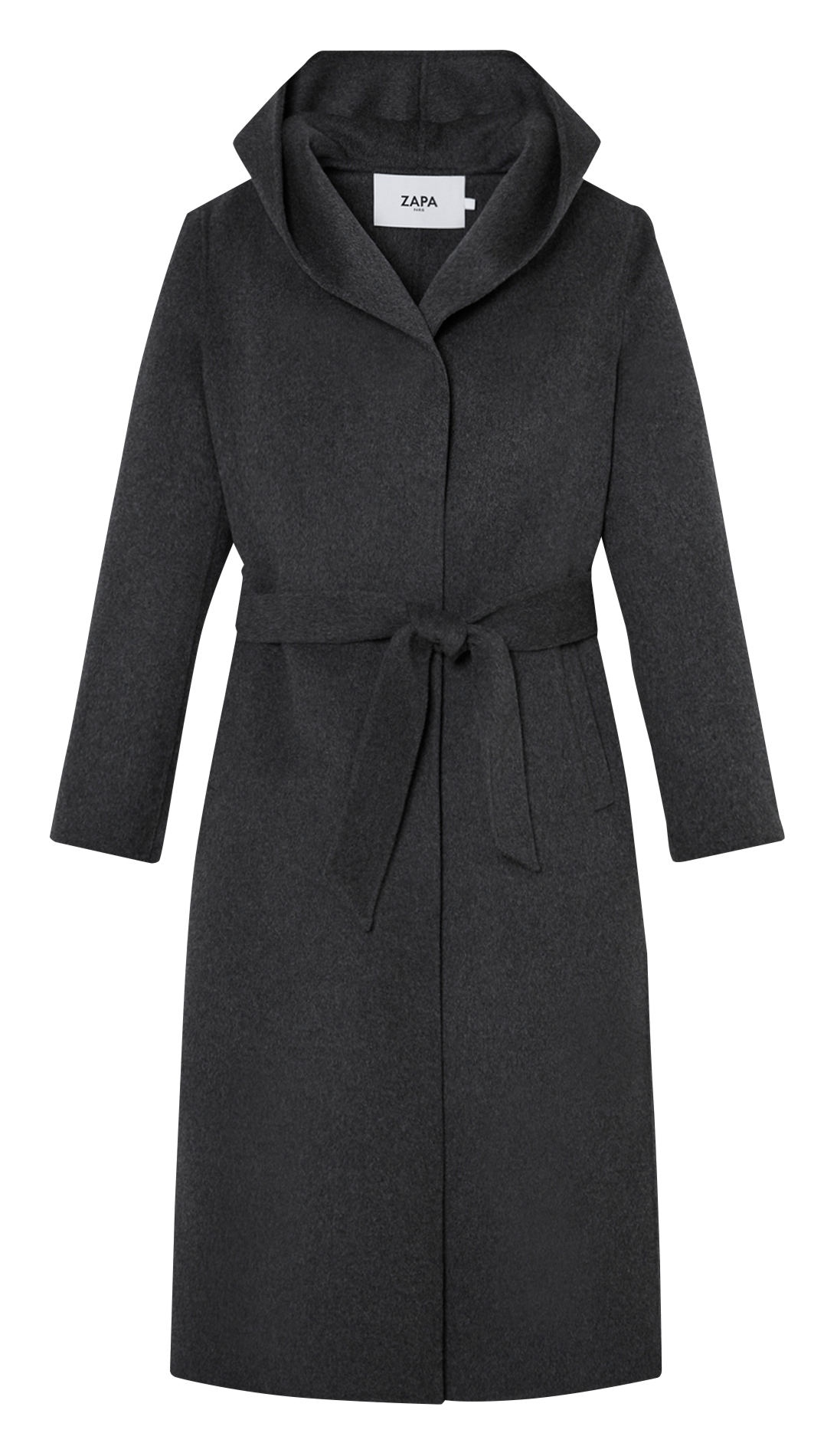 Long wool-blend coat with hood ZAPA Grey