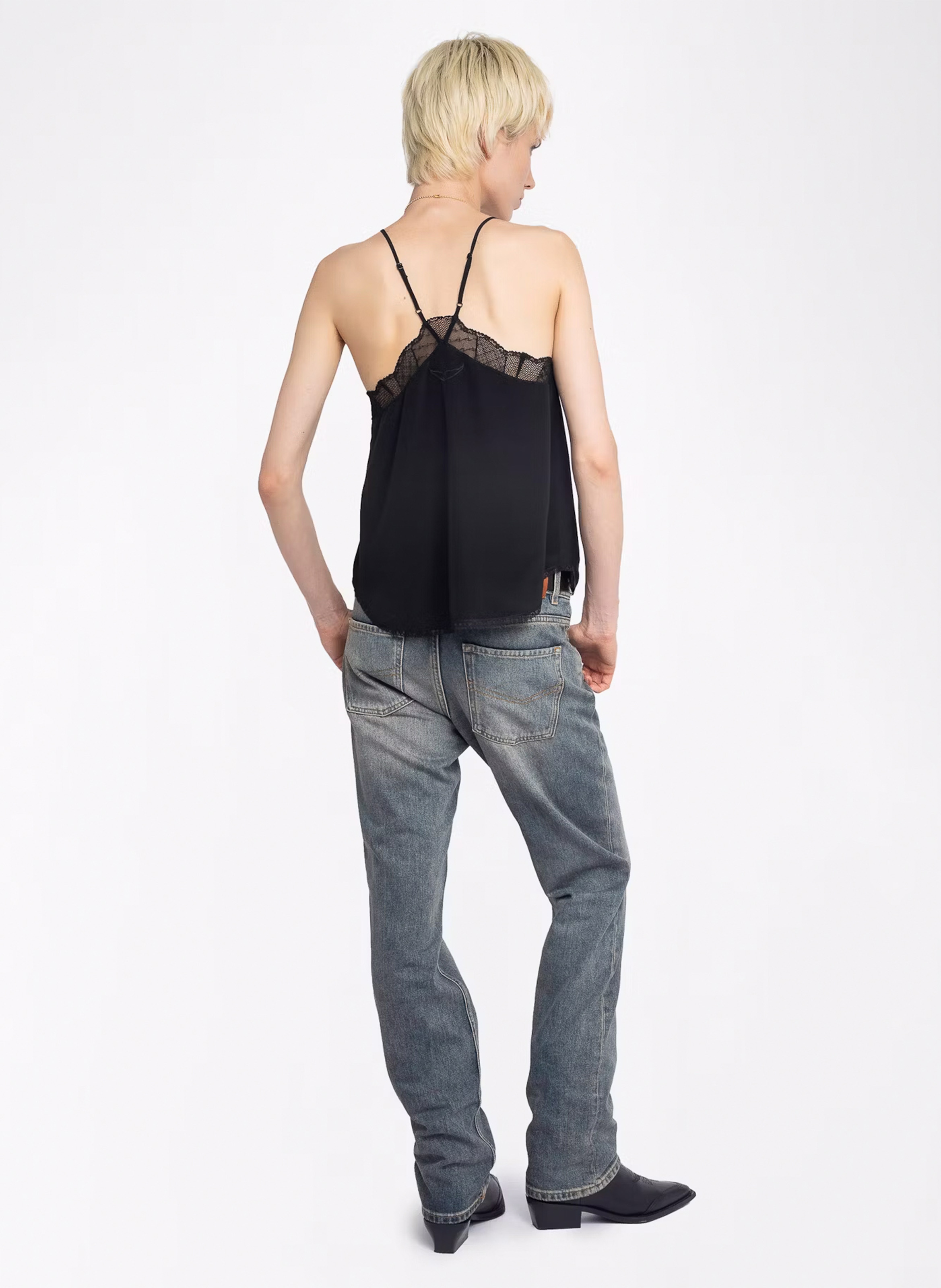 Débardeur uni à dentelle en soie ZADIG&VOLTAIRE Noir