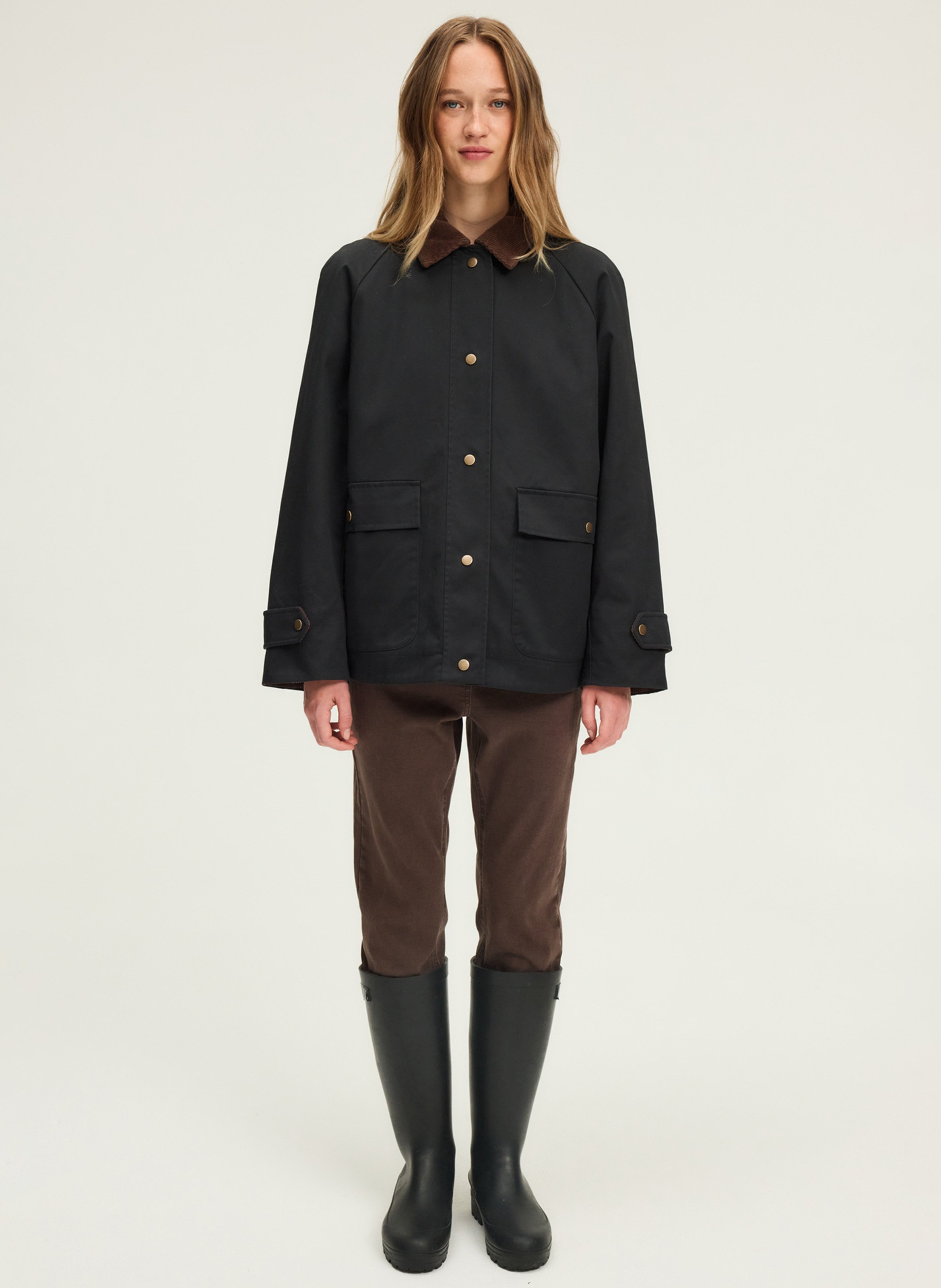 Korte parka met geribbelde fluwelen kraag PABLO Blauw