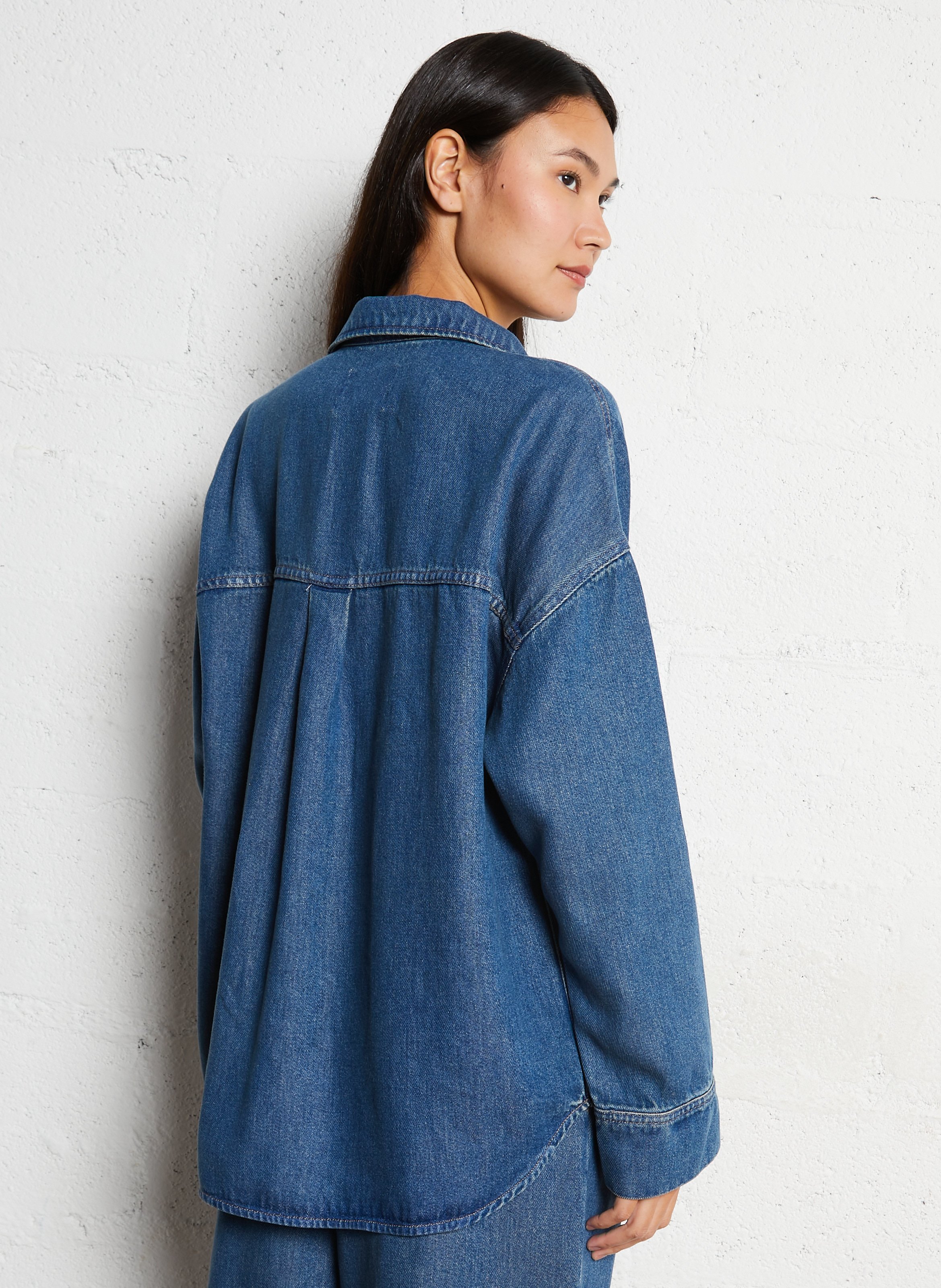 Top col classique en denim THE NEW SOCIETY Bleu