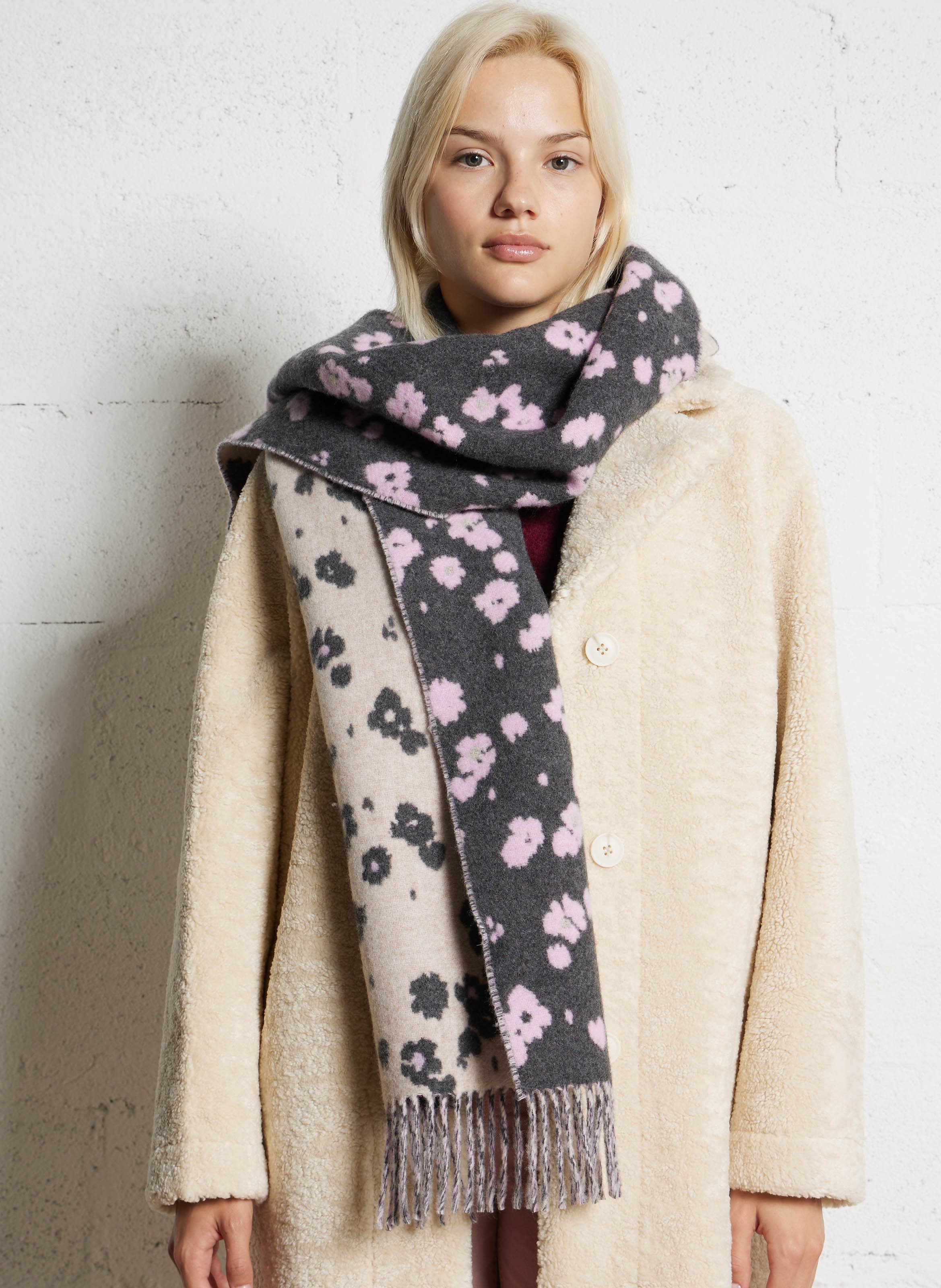 Echarpe en laine mélangée imprimée DES PETITS HAUTS Blanc