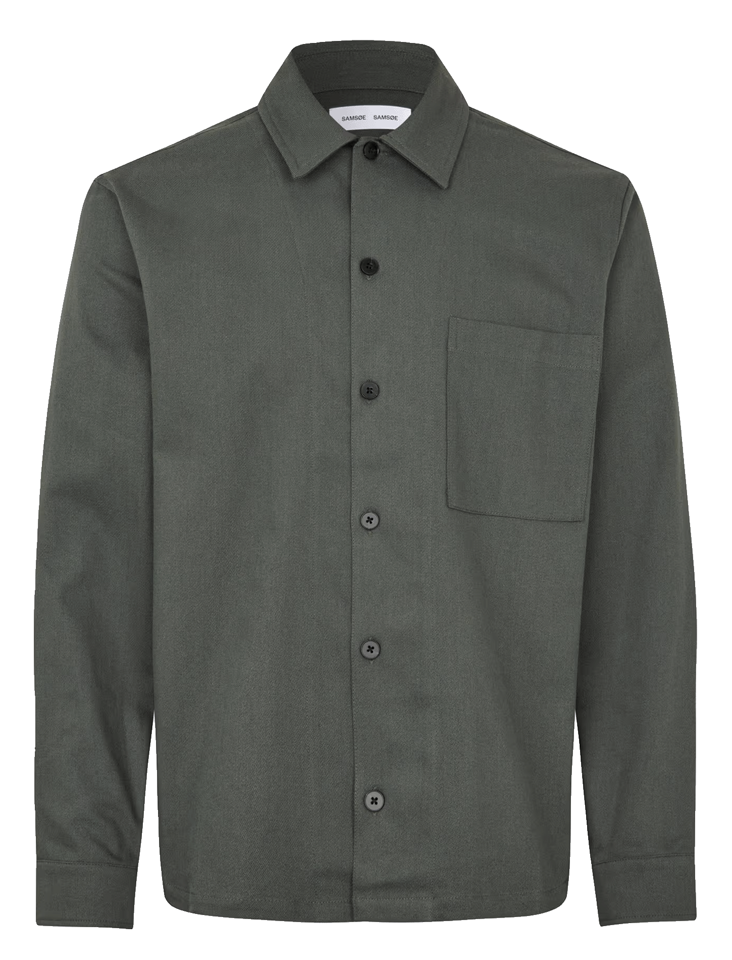 Camisa de lino y algodón con cuello clásico SAMSOE SAMSOE Verde