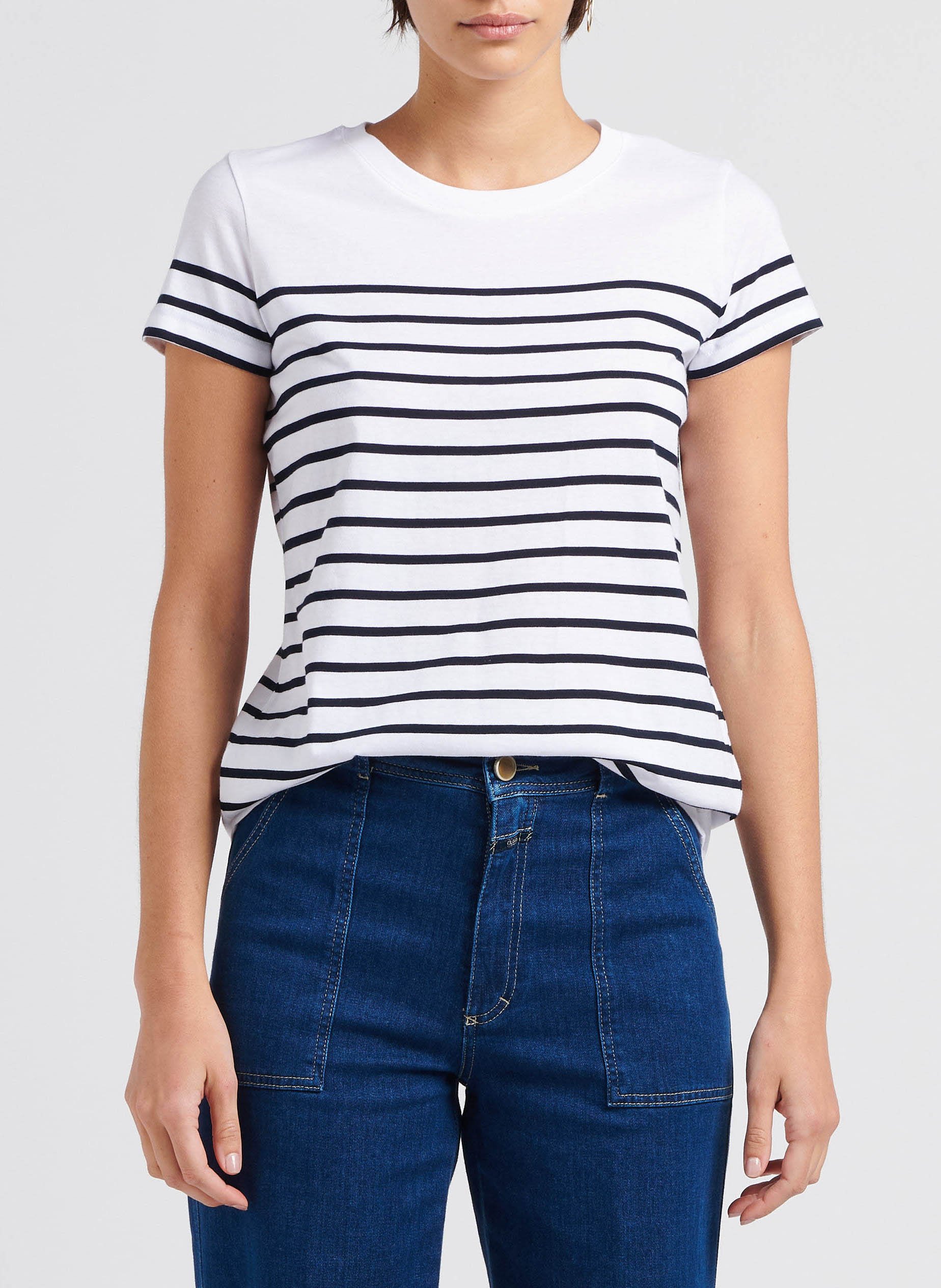 Tee-shirt col rond rayé en coton ARMOR LUX Blanc