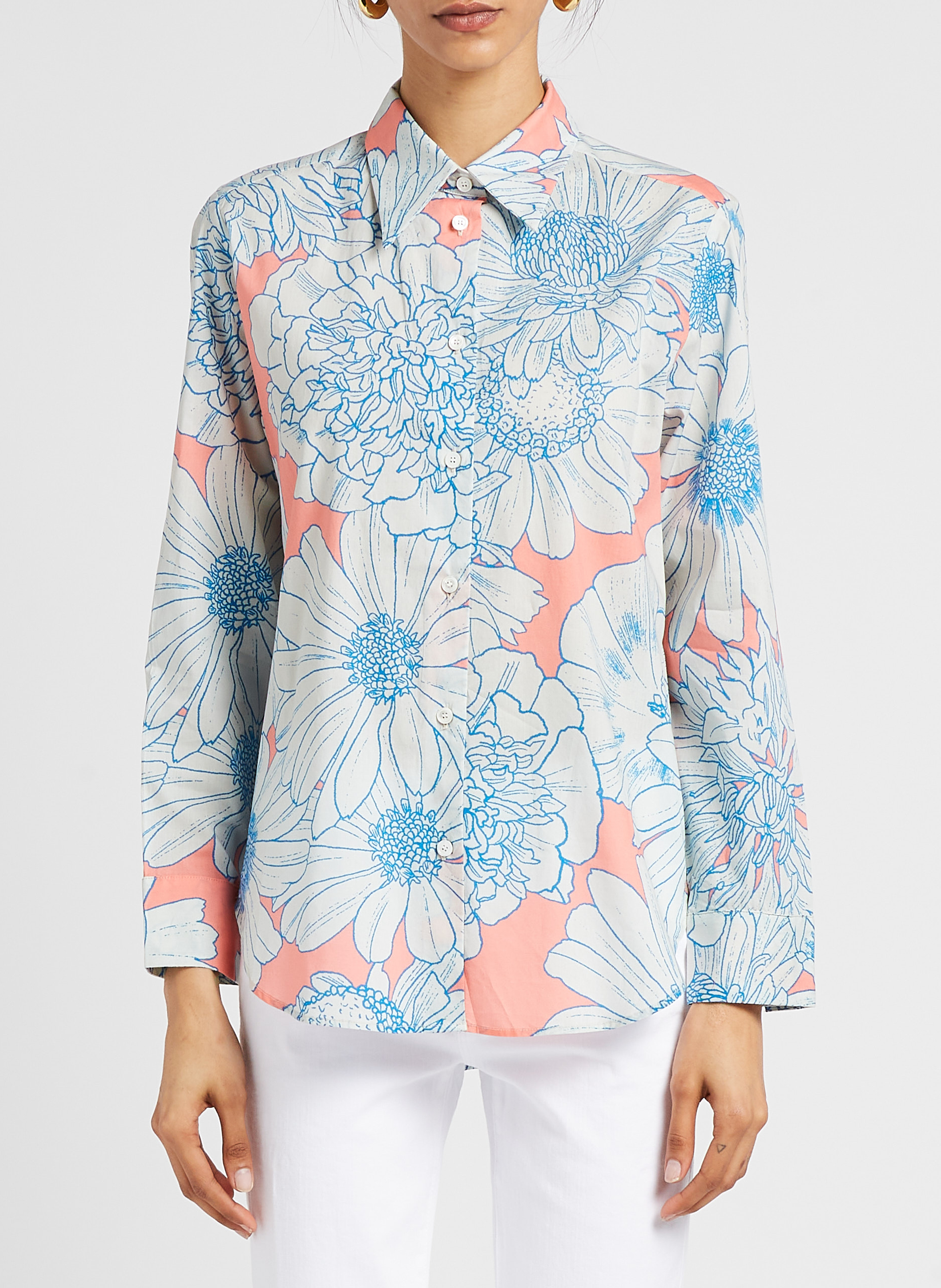 Wijde, katoenen blouse met klassieke kraag en print PAUL AND JOE Roze