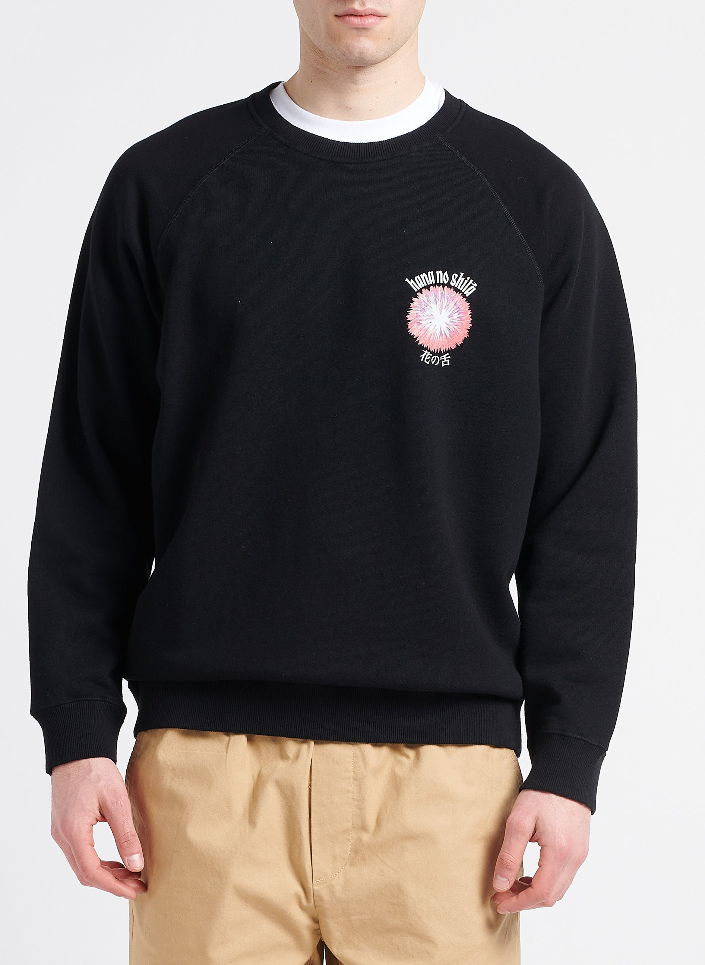 Ruimvallende, katoenen trui met ronde hals en print EDWIN Zwart