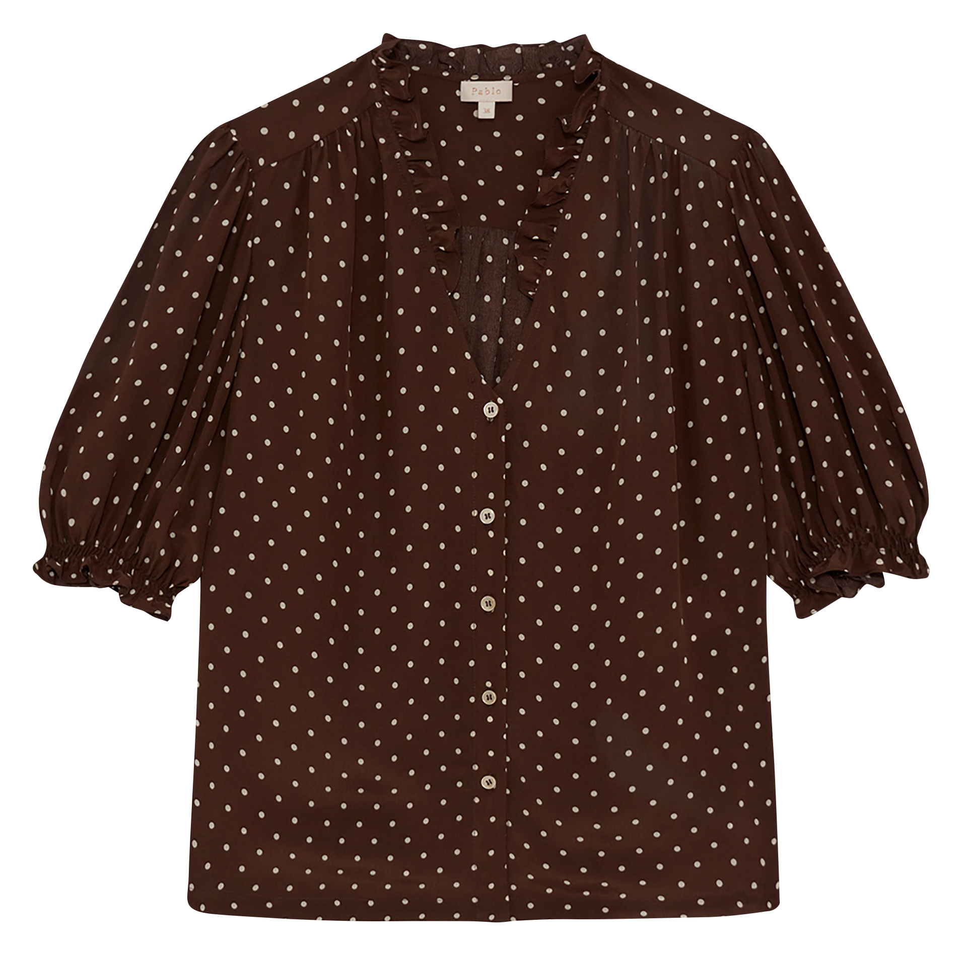 Blouse droite col V imprimé PABLO Marron