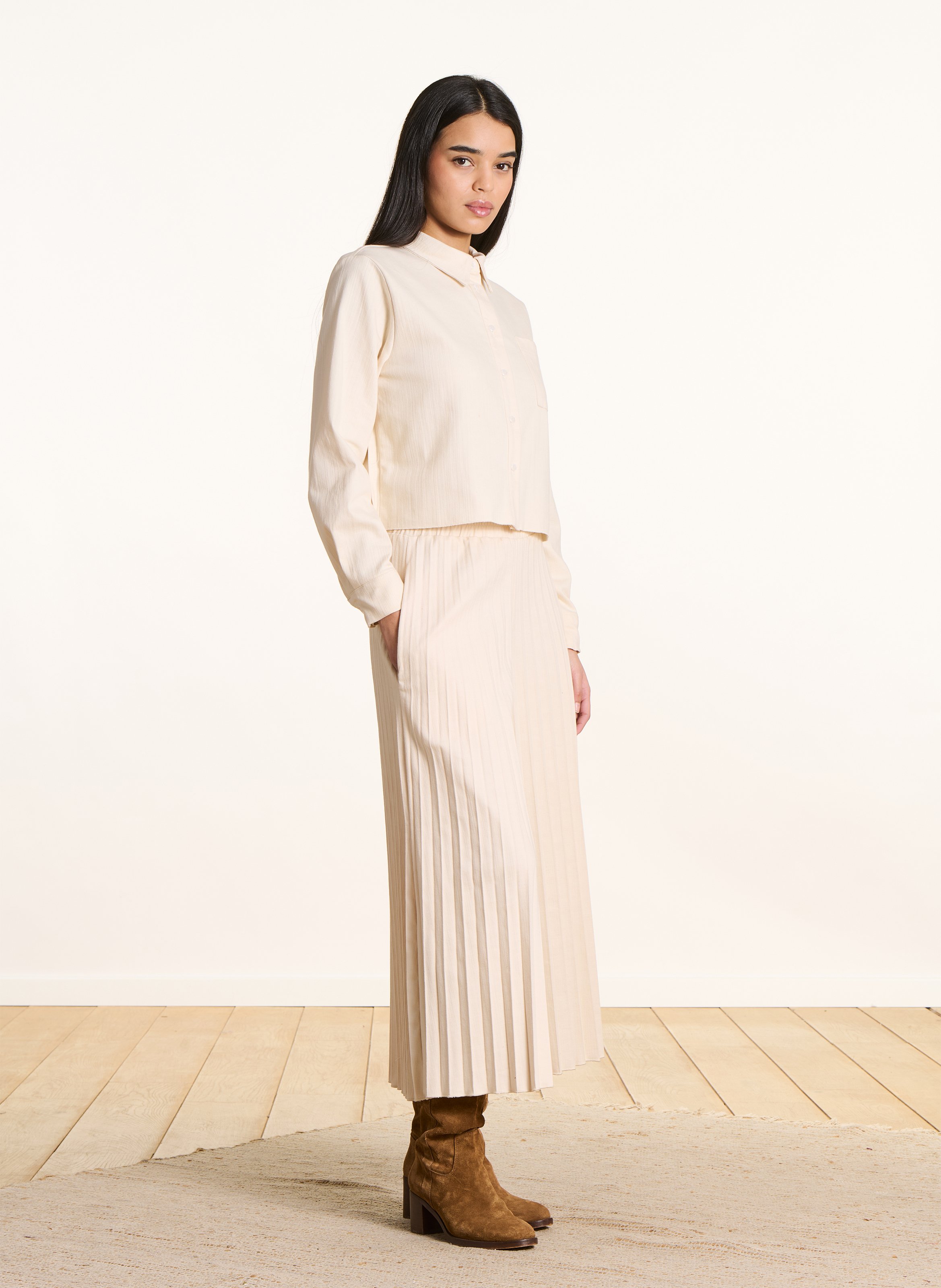 Chemise col classique en coton mélangé LA FEE MARABOUTEE Blanc