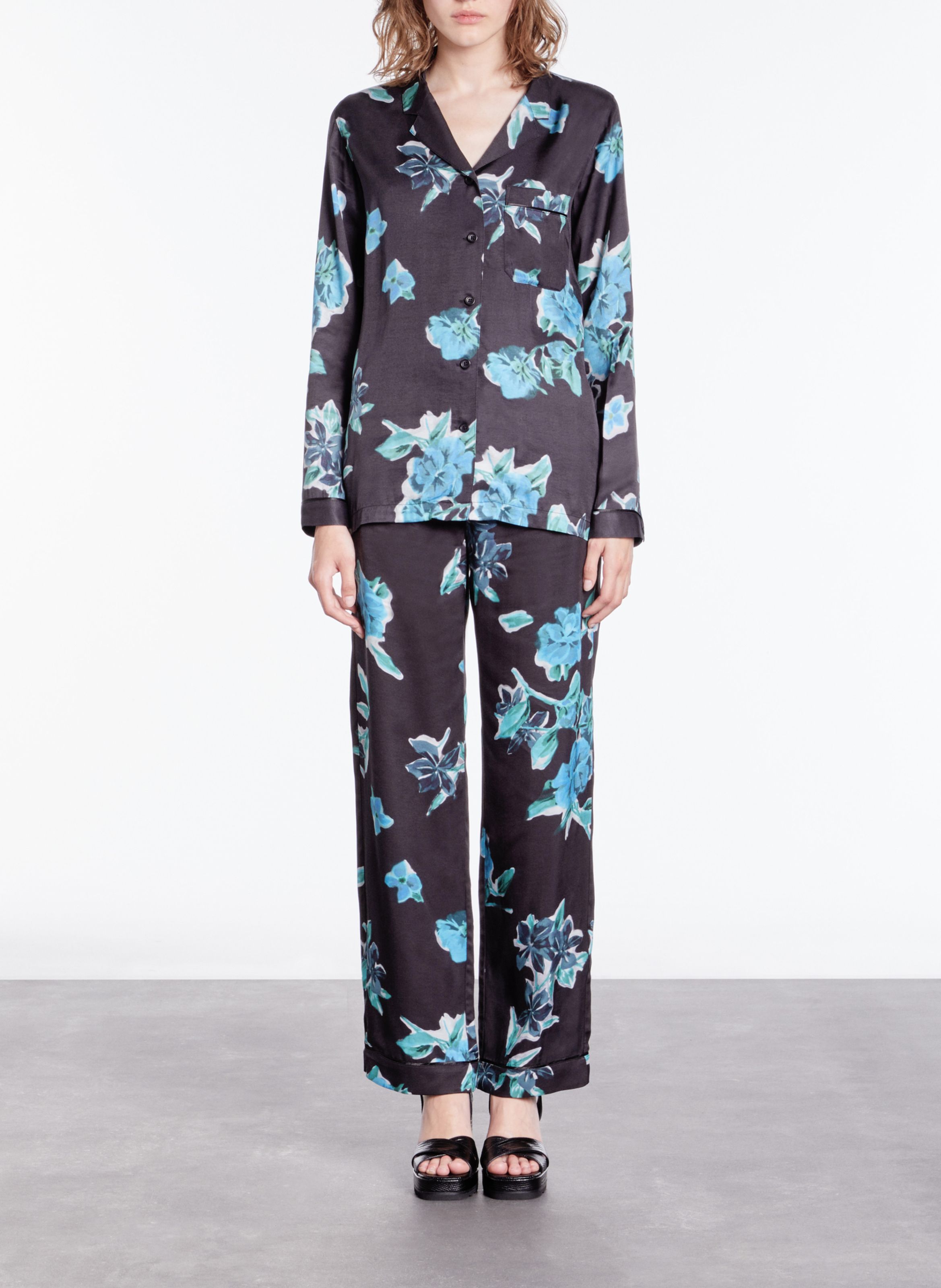 Chemise fluide col tailleur imprimé fleuri  THE KOOPLES Bleu