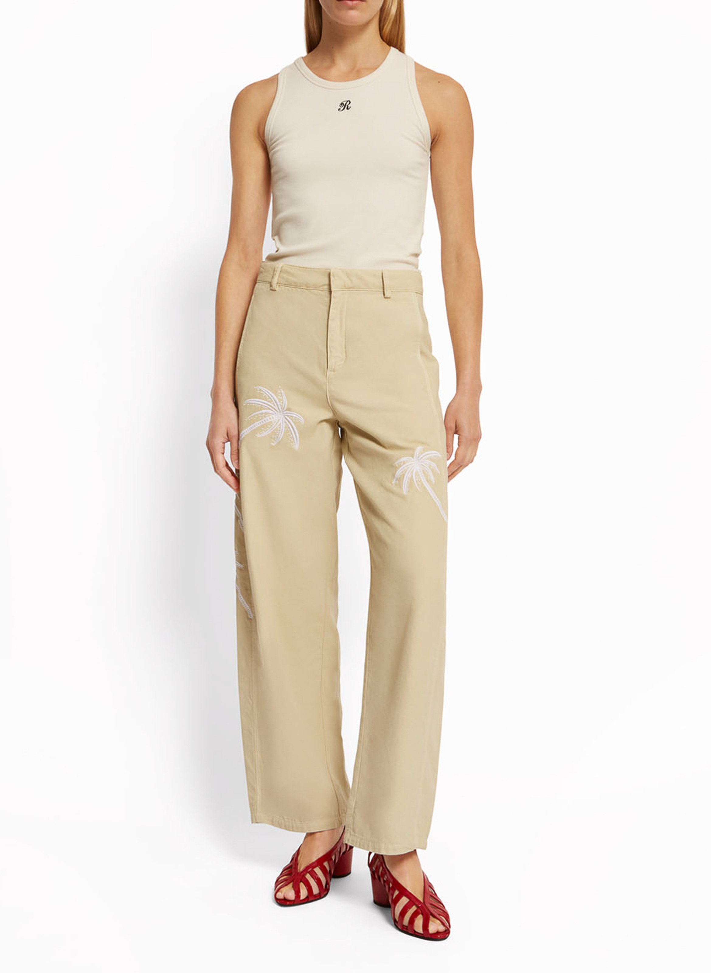 Pantalon brodé taille haute ROSEANNA Beige