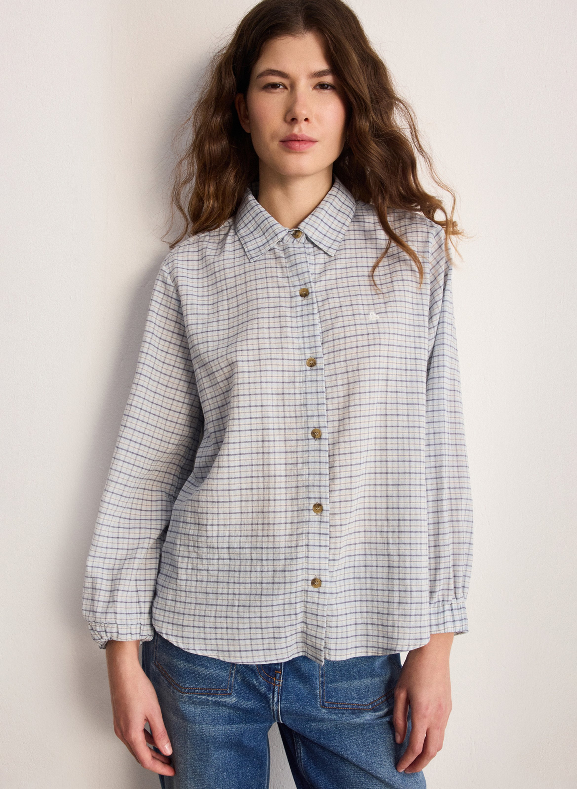 Straight printed cotton shirt with classic collar PABLO Blue
