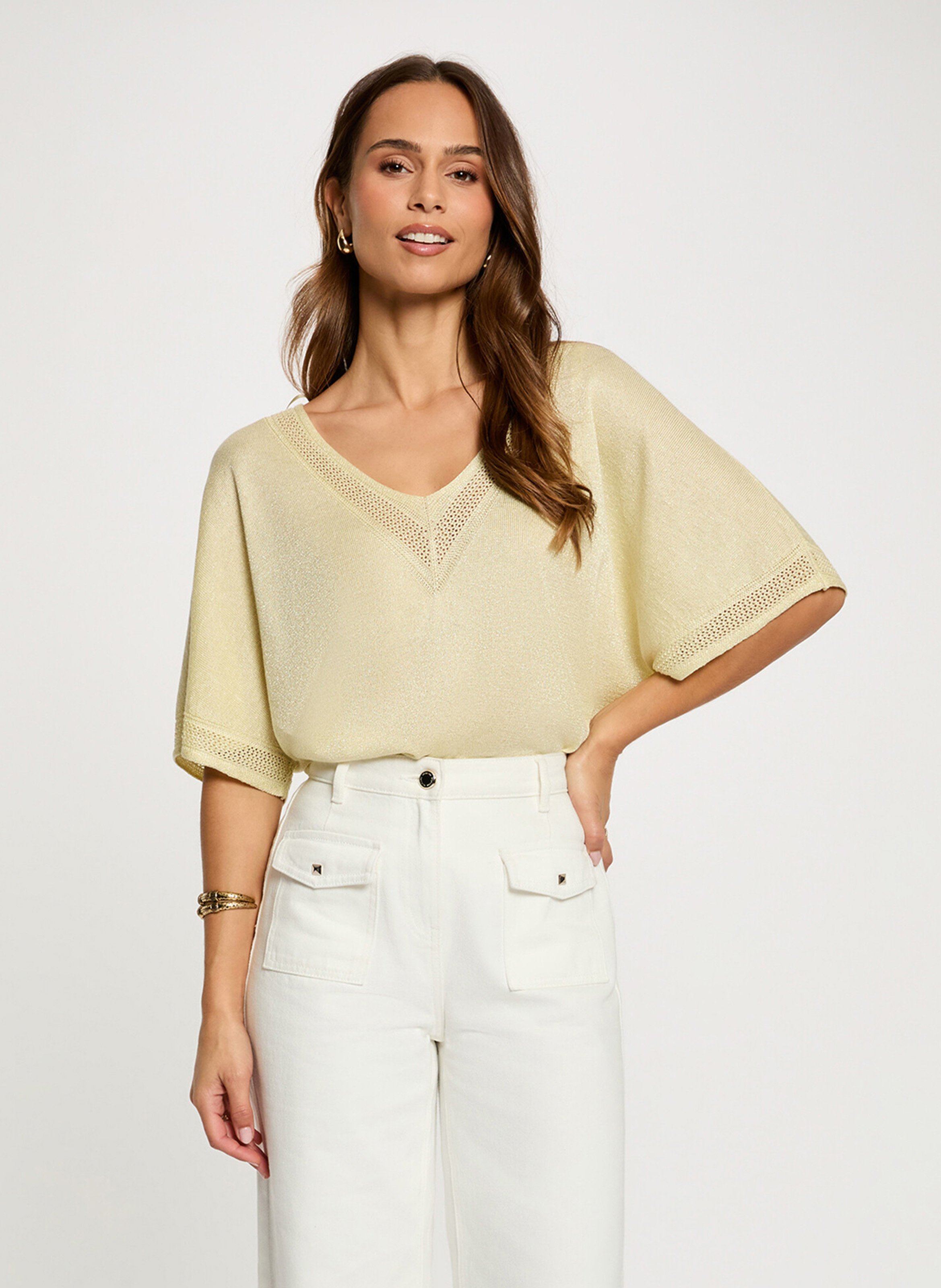 Pull droit col V à détail métallisé MORGAN