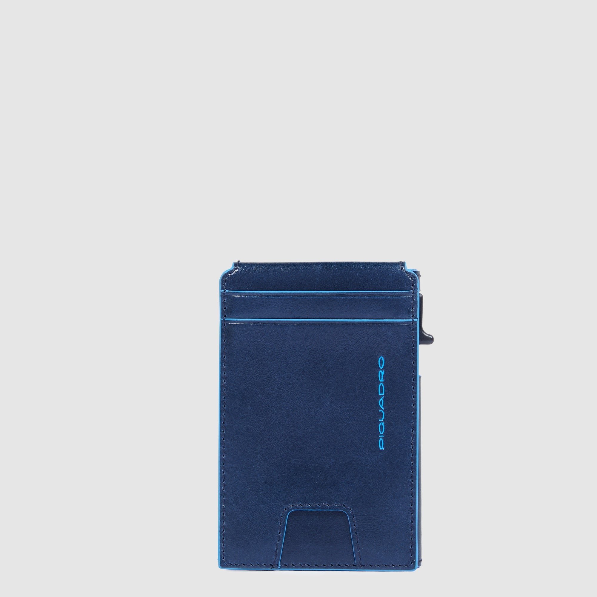 Automatic cardholder with foldable ID holder PIQUADRO Blue