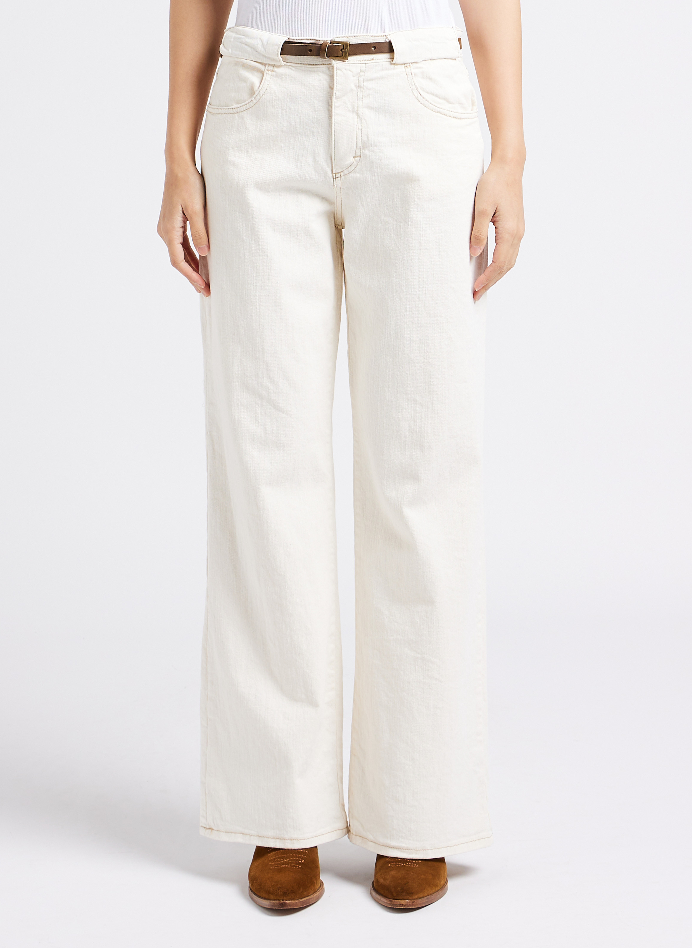 Jean droit en coton mélangé PLEASE Beige