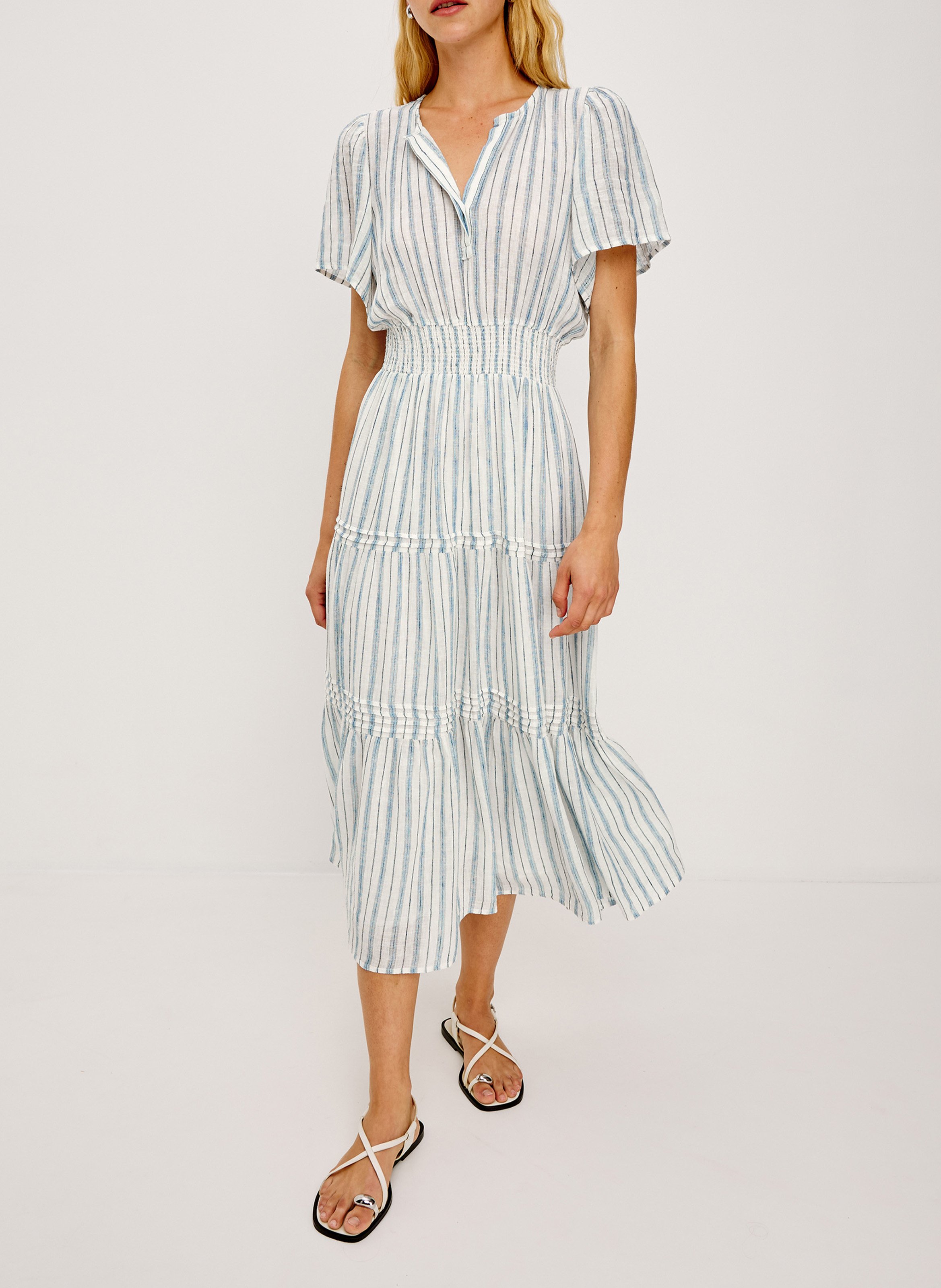 Lange uitlopende gestreepte jurk van gemengd linnen RAILS Veelkleurig