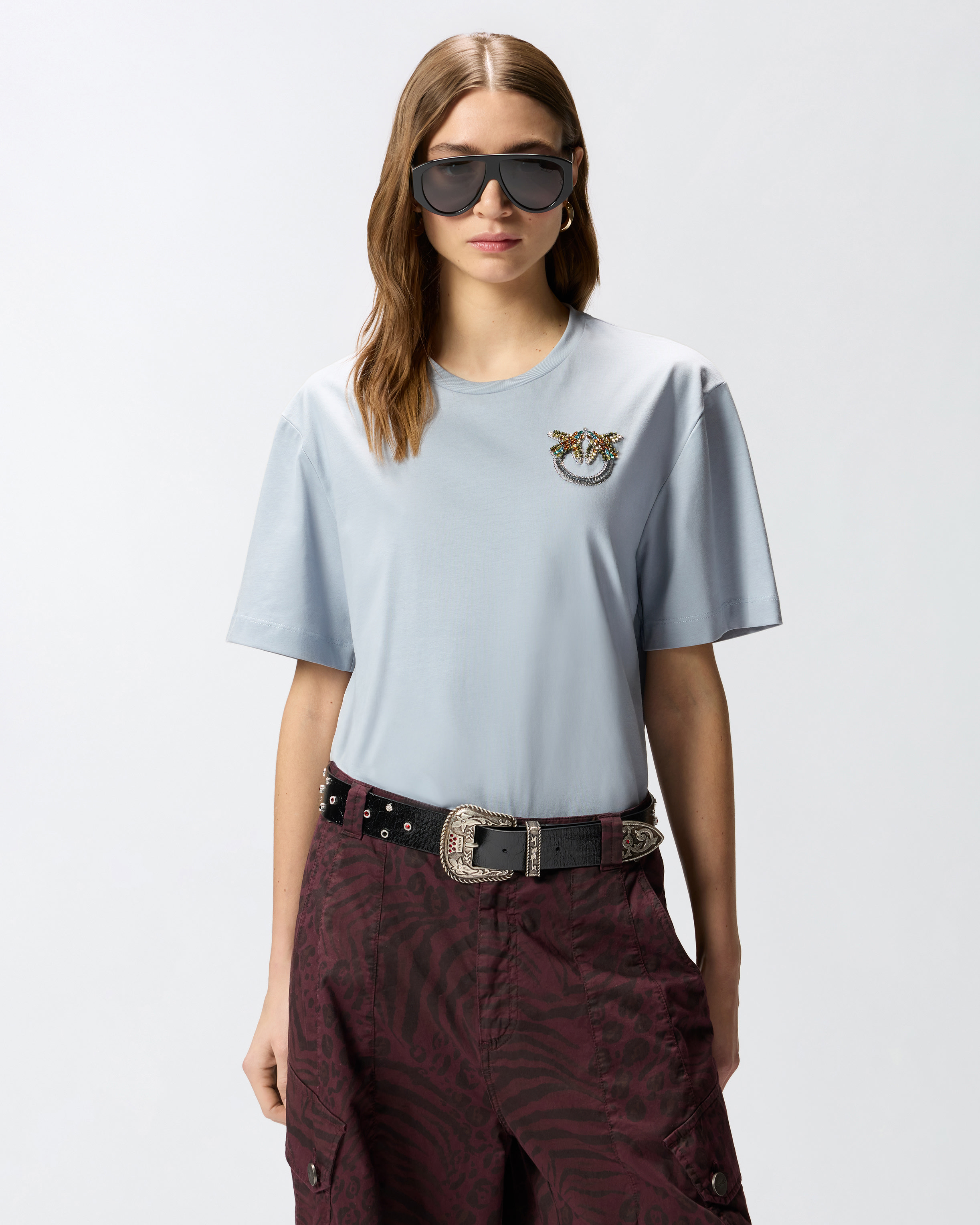 T-shirt with love birds jewel application PINKO Blue