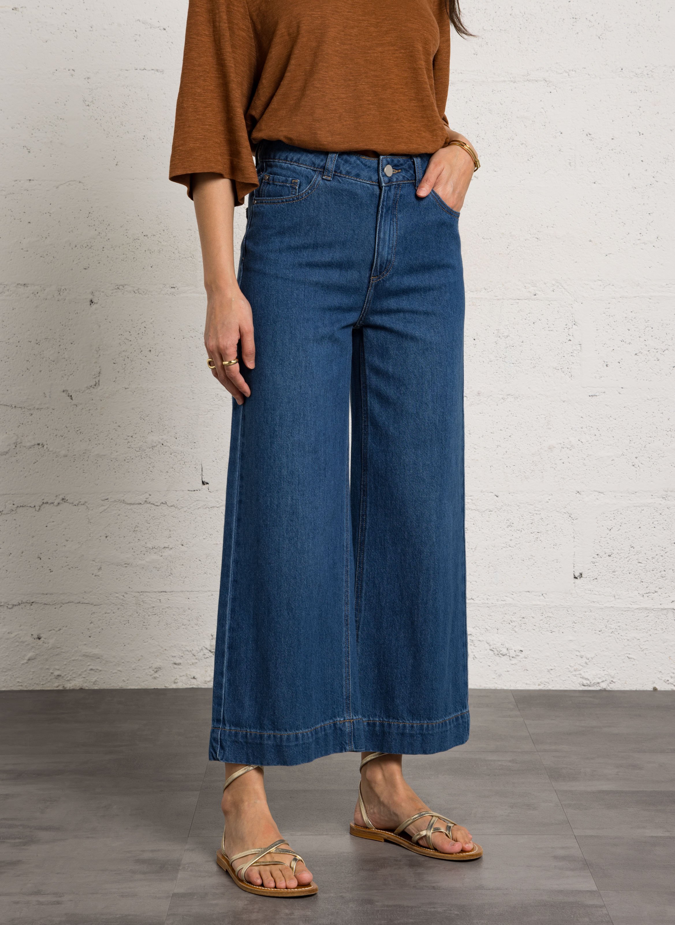 Cropped, wijde katoenen jeans MAISON 123 Blauw