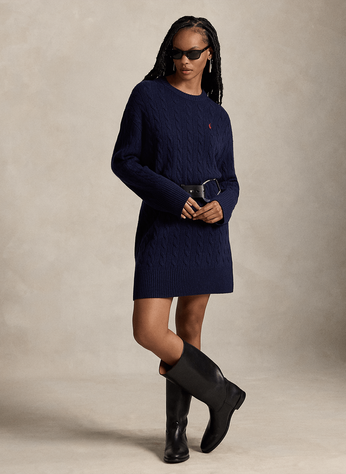Short round-neck wool and cashmere dress POLO RALPH LAUREN Blue