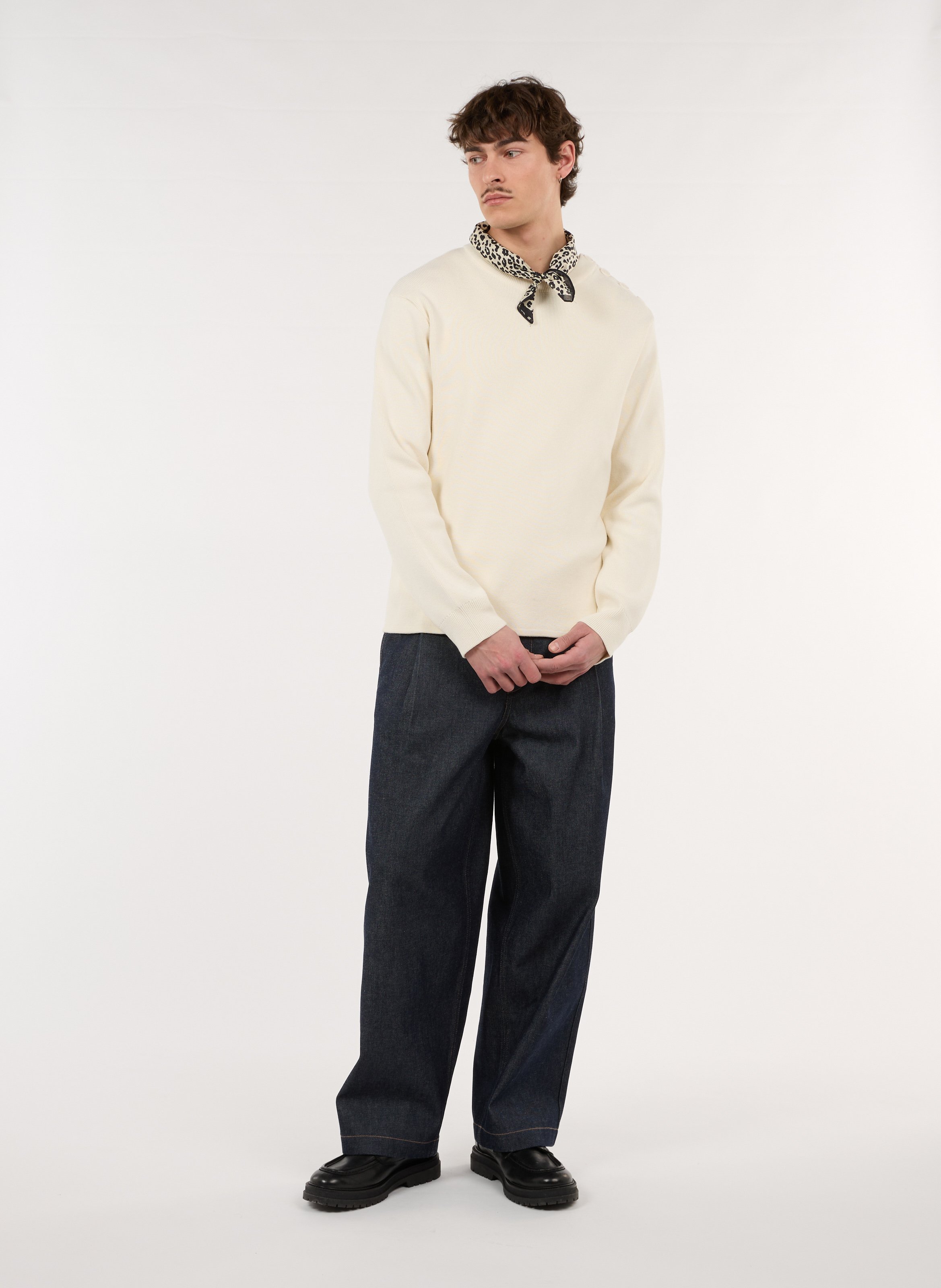 Gerader Rundhals-Pullover aus Baumwolle SAISON 1865 Beige