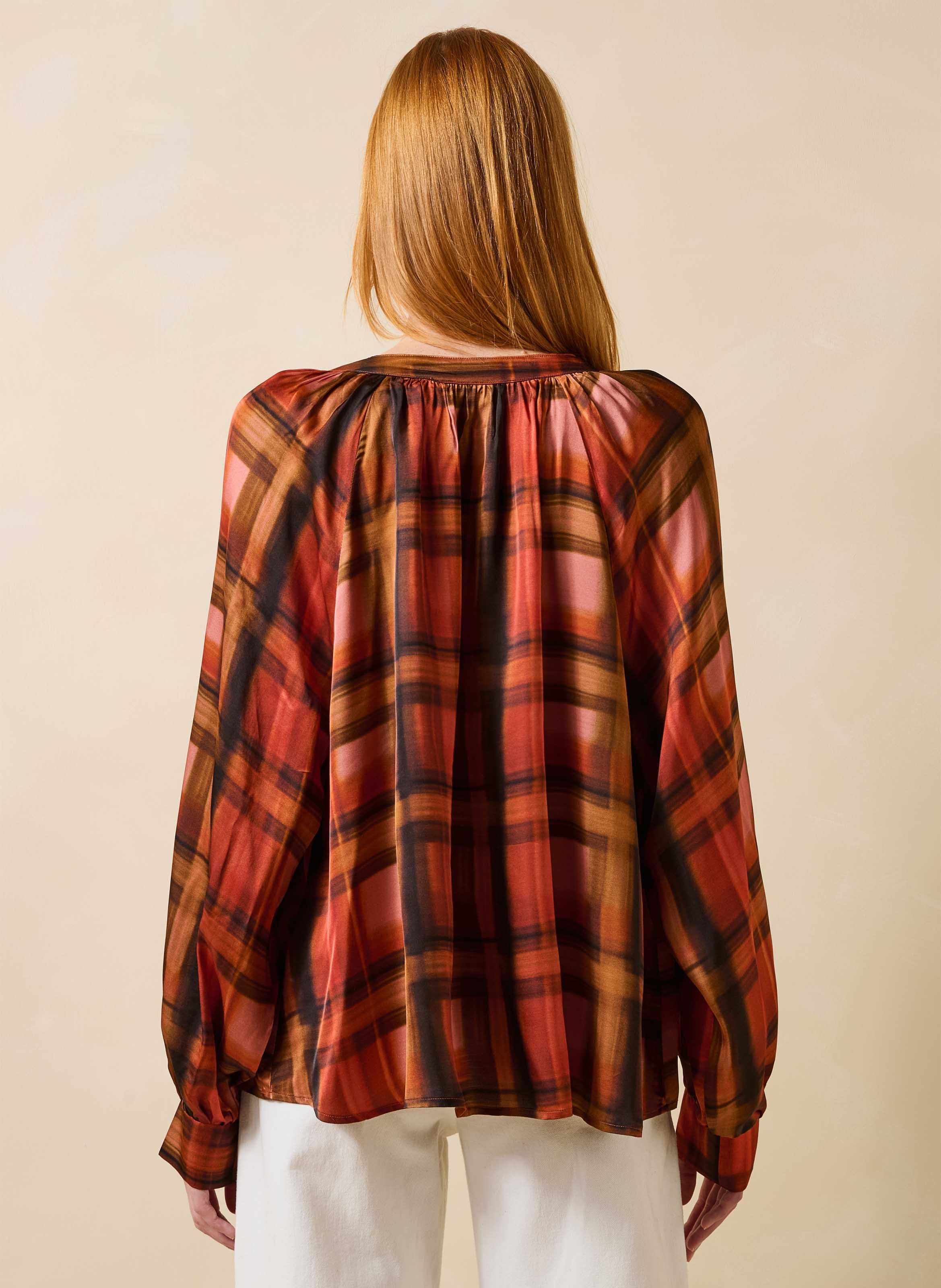 Oversized blouse met ruitjesprint LA FEE MARABOUTEE Rood