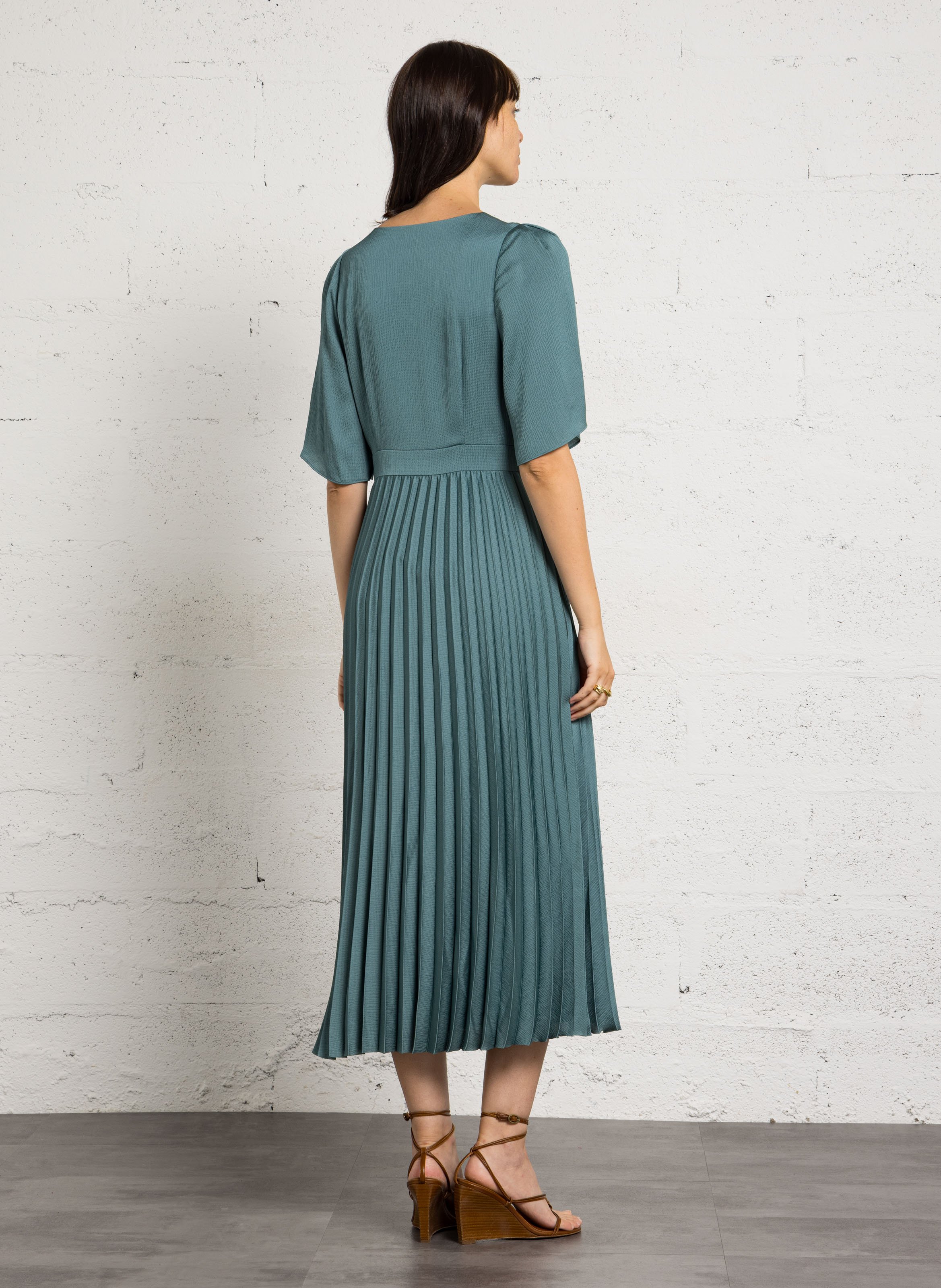 Robe midi satinée col v MAISON 123 Bleu