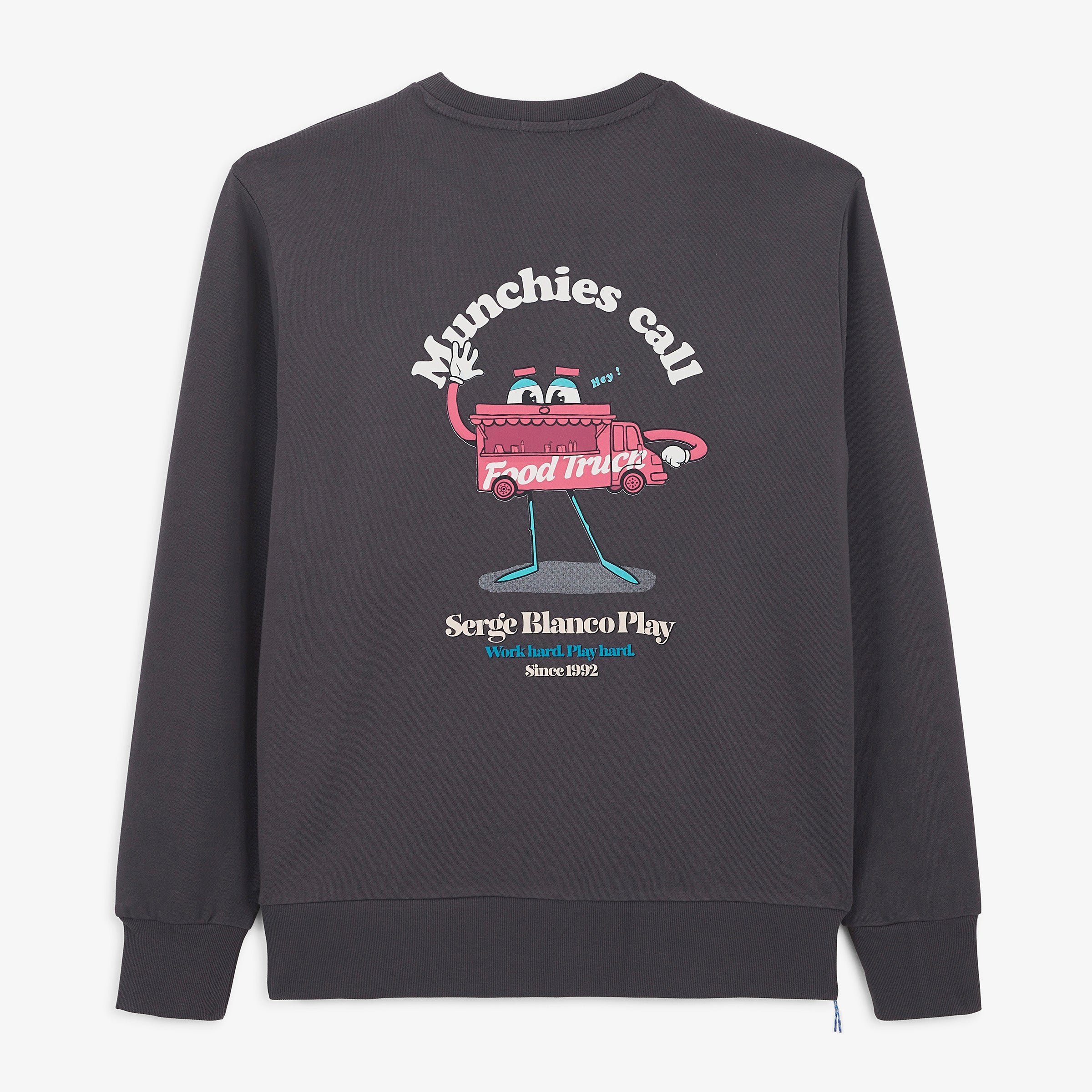 Round neck sweatshirt with "MUNCHIES CALL" print in asphalt grey sbplay SERGE BLANCO Grey