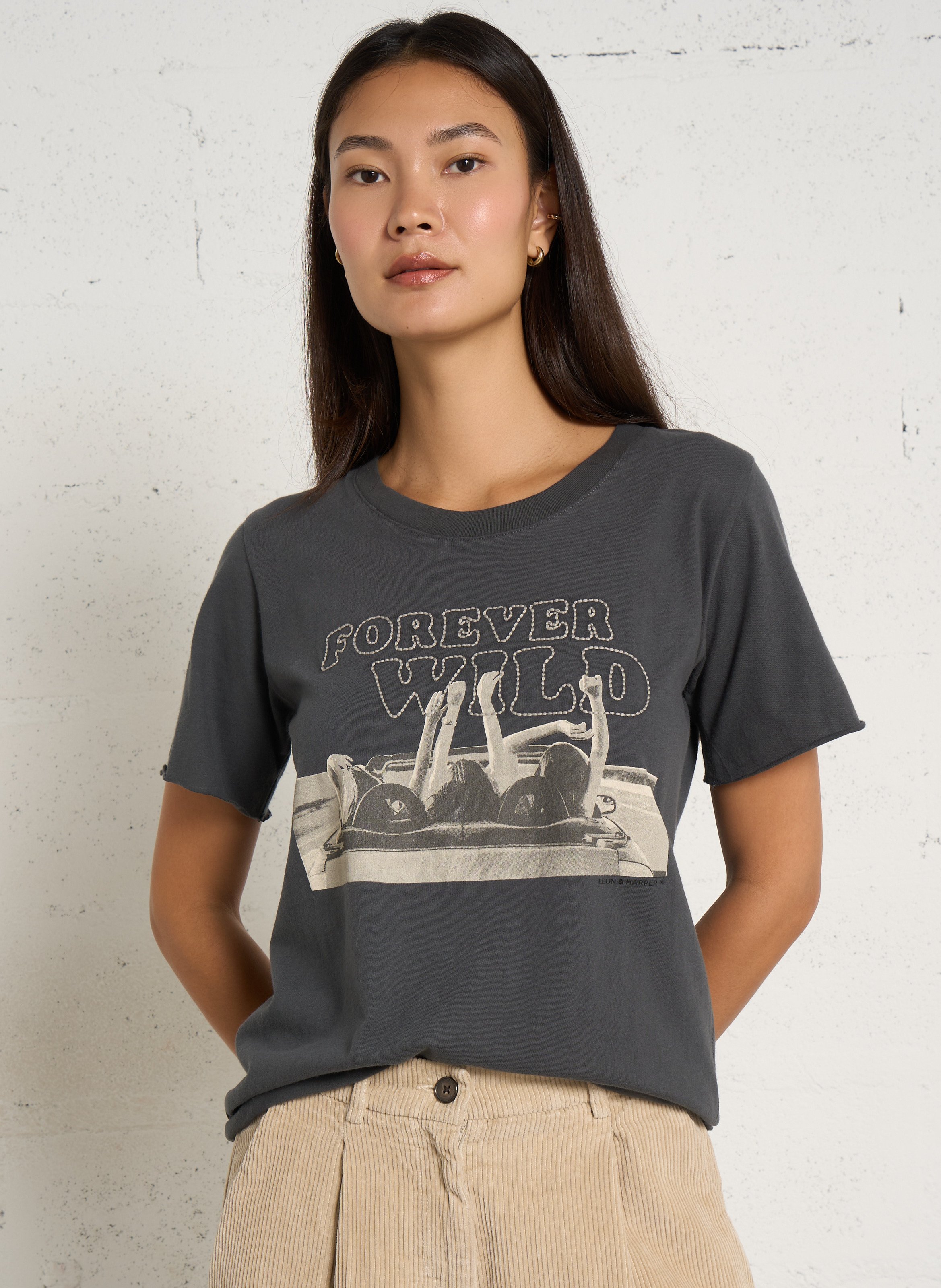 Tee-shirt imprimé en coton bio LEON & HARPER Gris