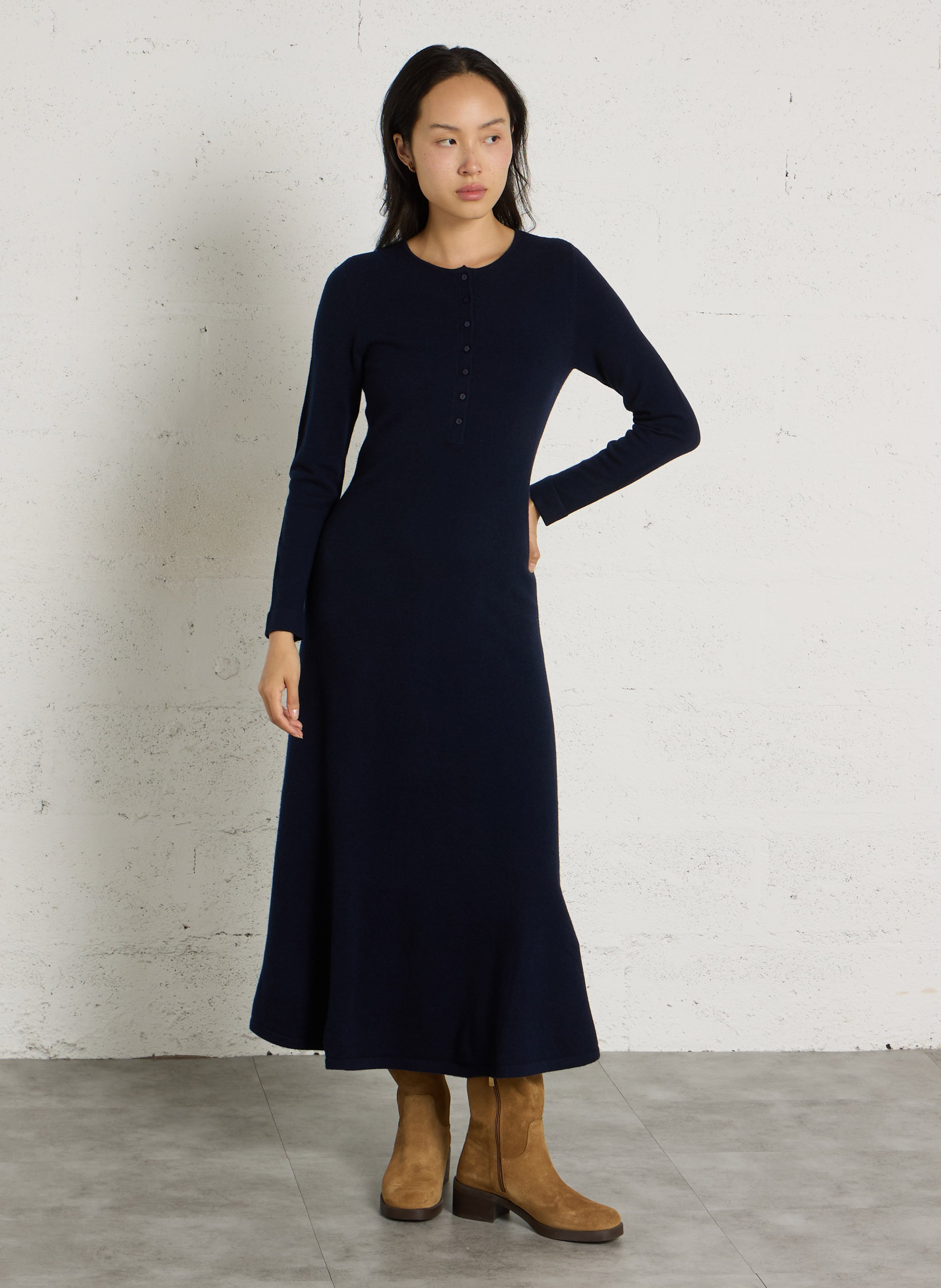 Strakke lange jurk met ronde hals PETITE MENDIGOTE Blauw