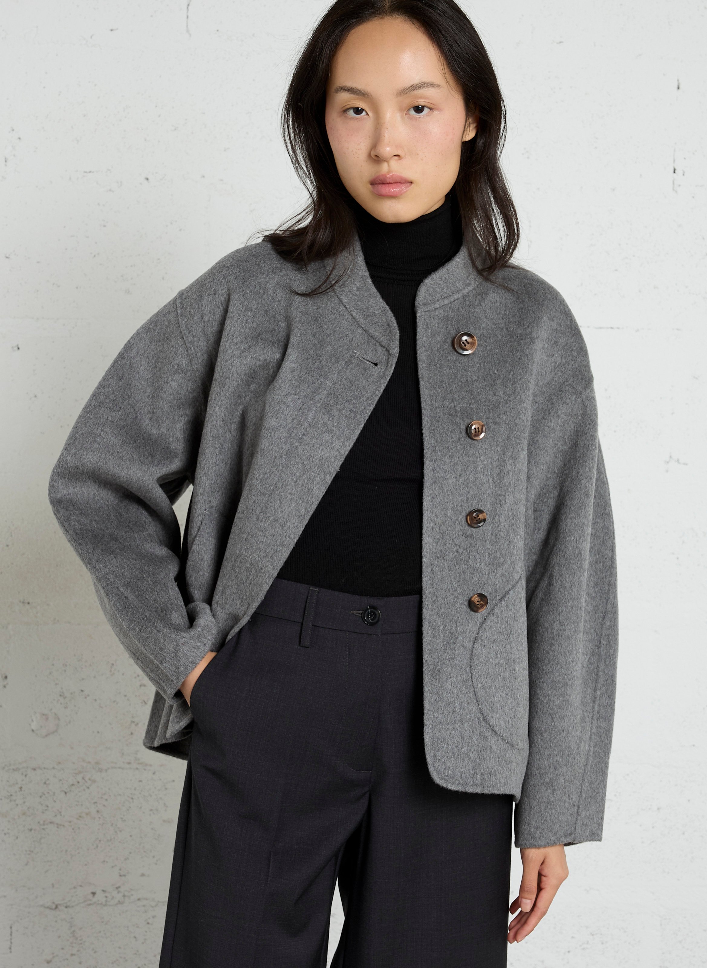 Manteau col rond en laine mélangée  SOEUR Gris