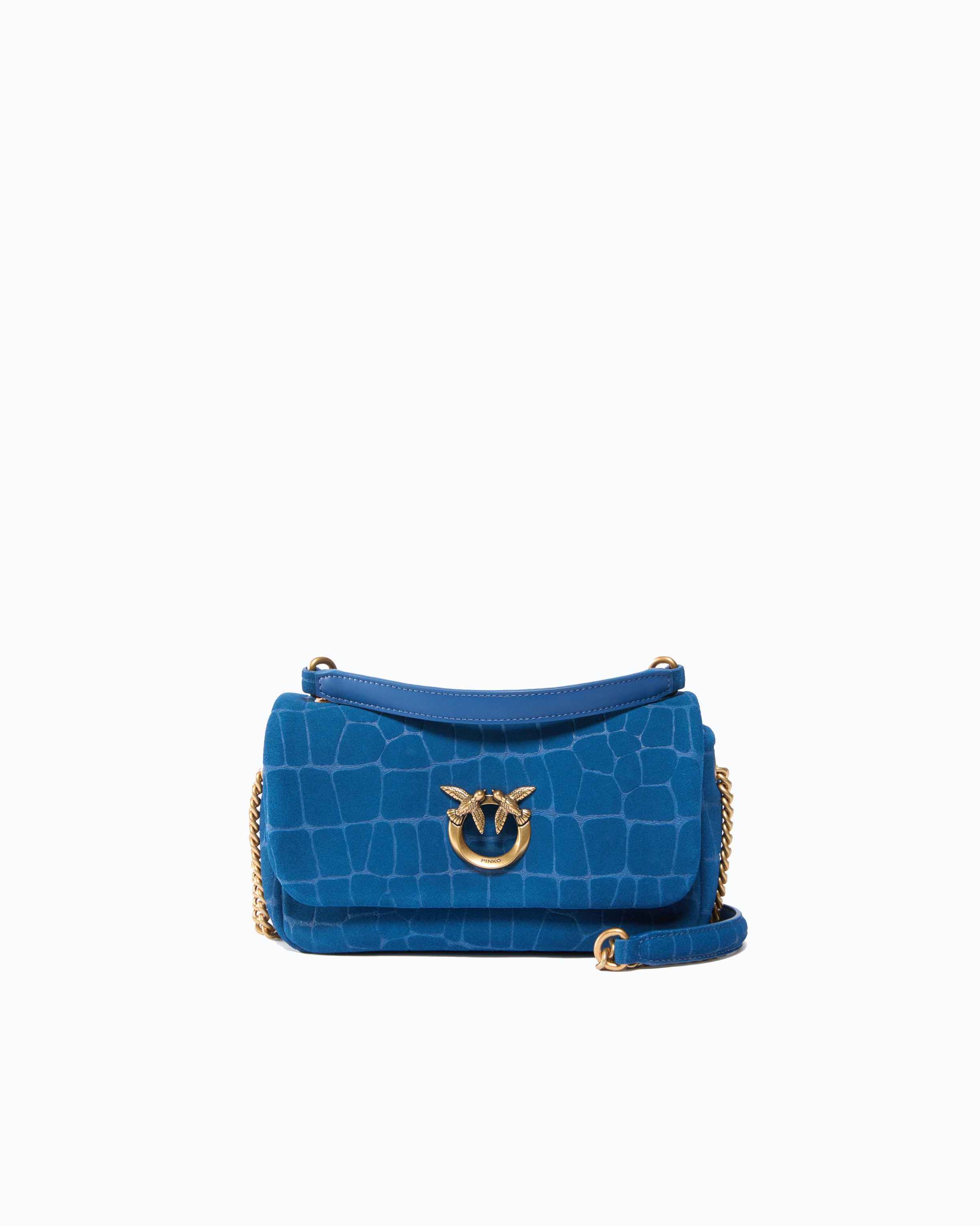 Sac à bandoulière mini love bag click soft horizontal en cuir embossé crocodile PINKO Bleu