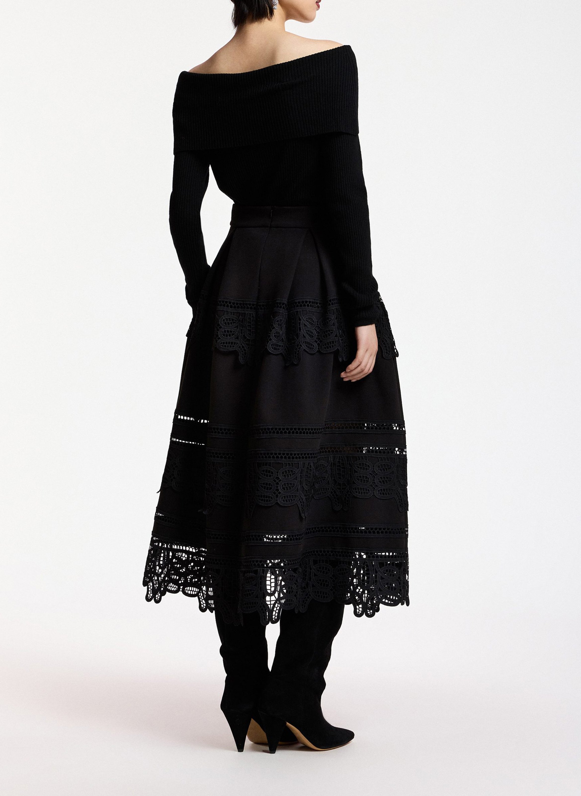 Jupe midi évasée à dentelle ESSENTIEL ANTWERP Noir