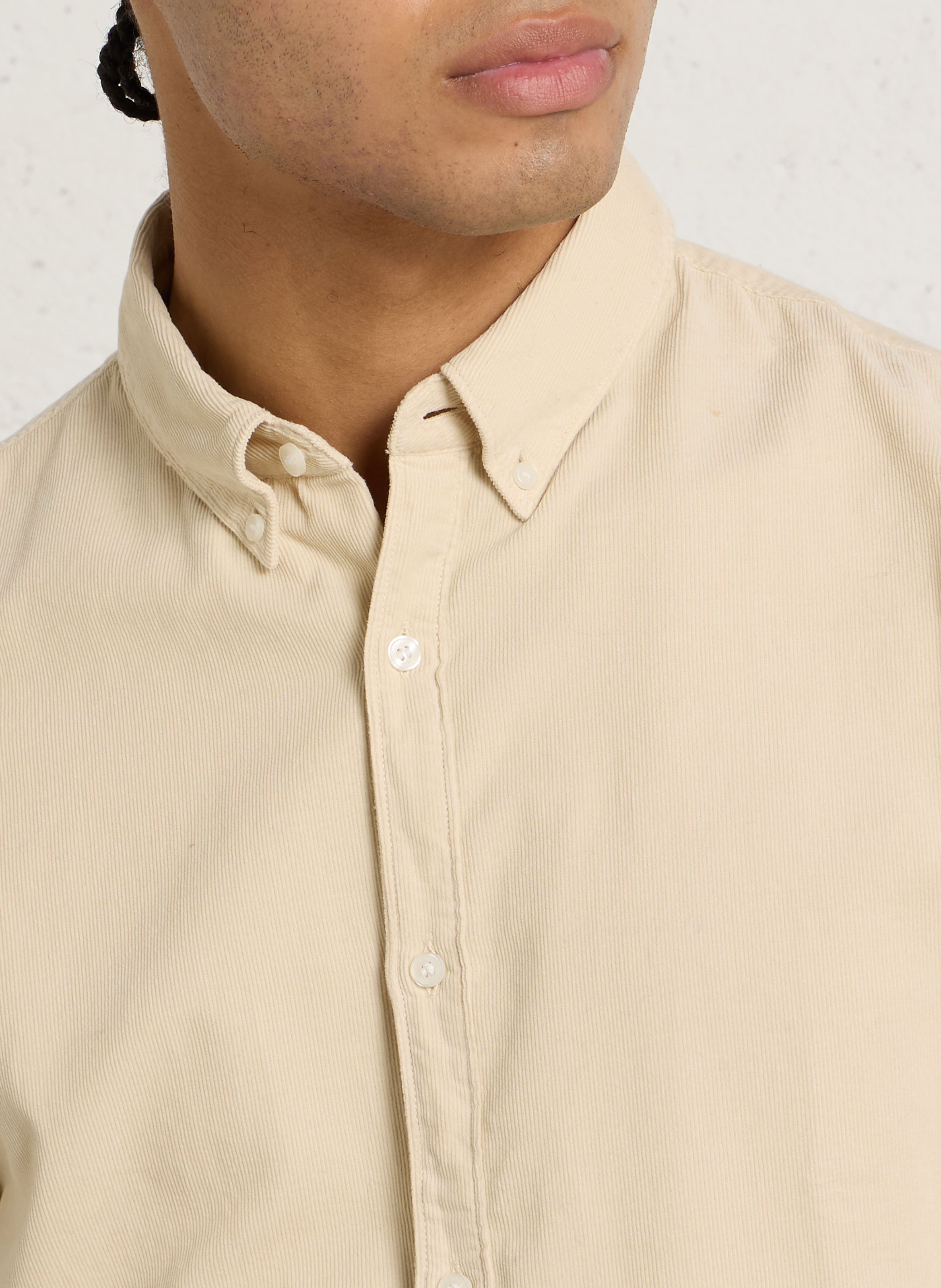 Chemise droite en coton côtelé IKKS Beige
