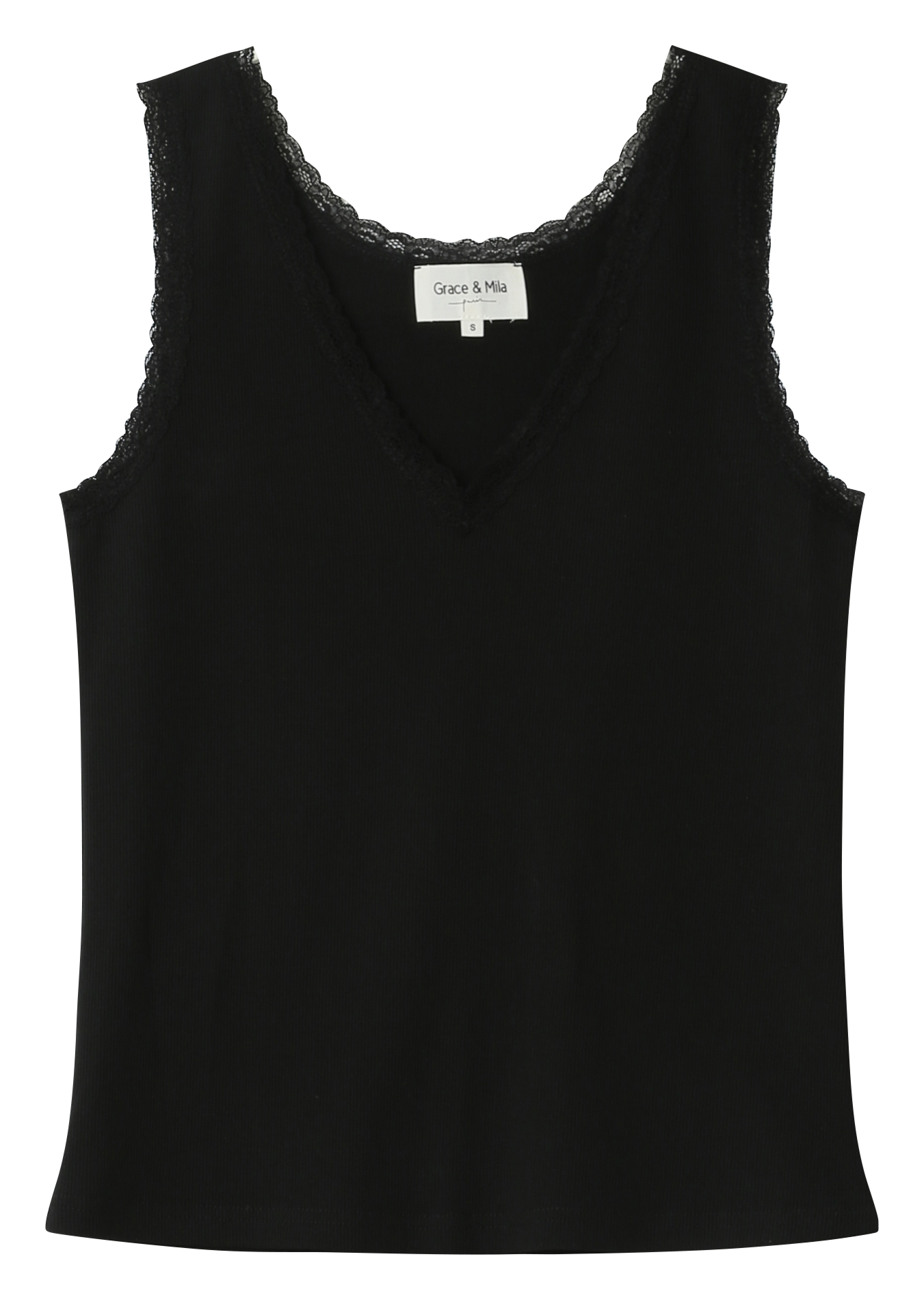 Straight Cottonblend Vneck Tank Top Noir Grace Et Mila Women