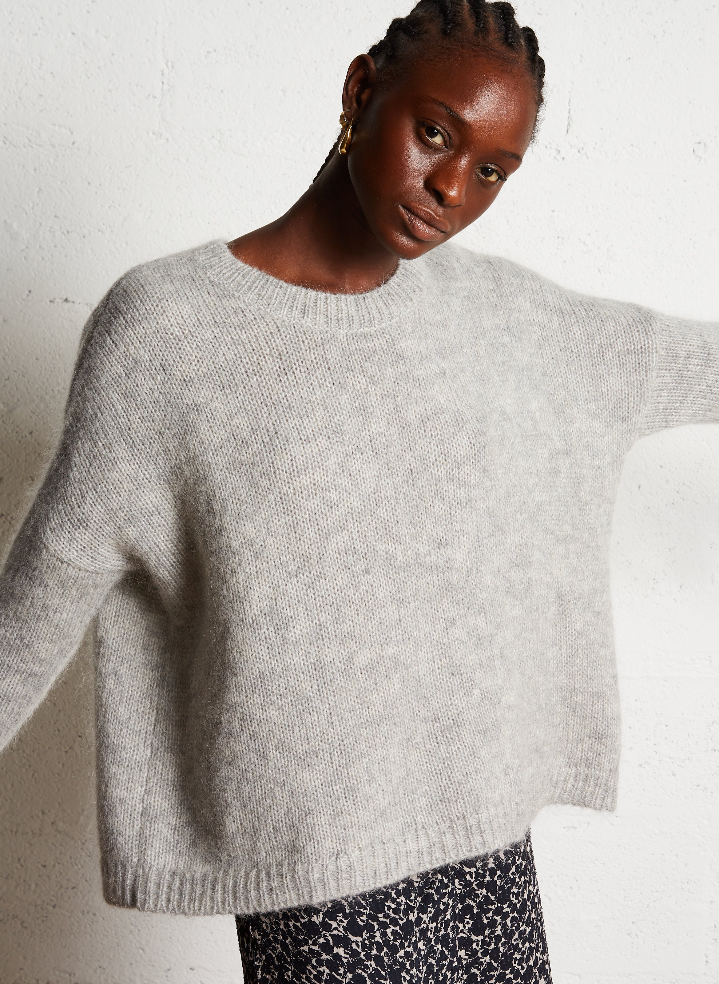 Pull laine gris femme sale