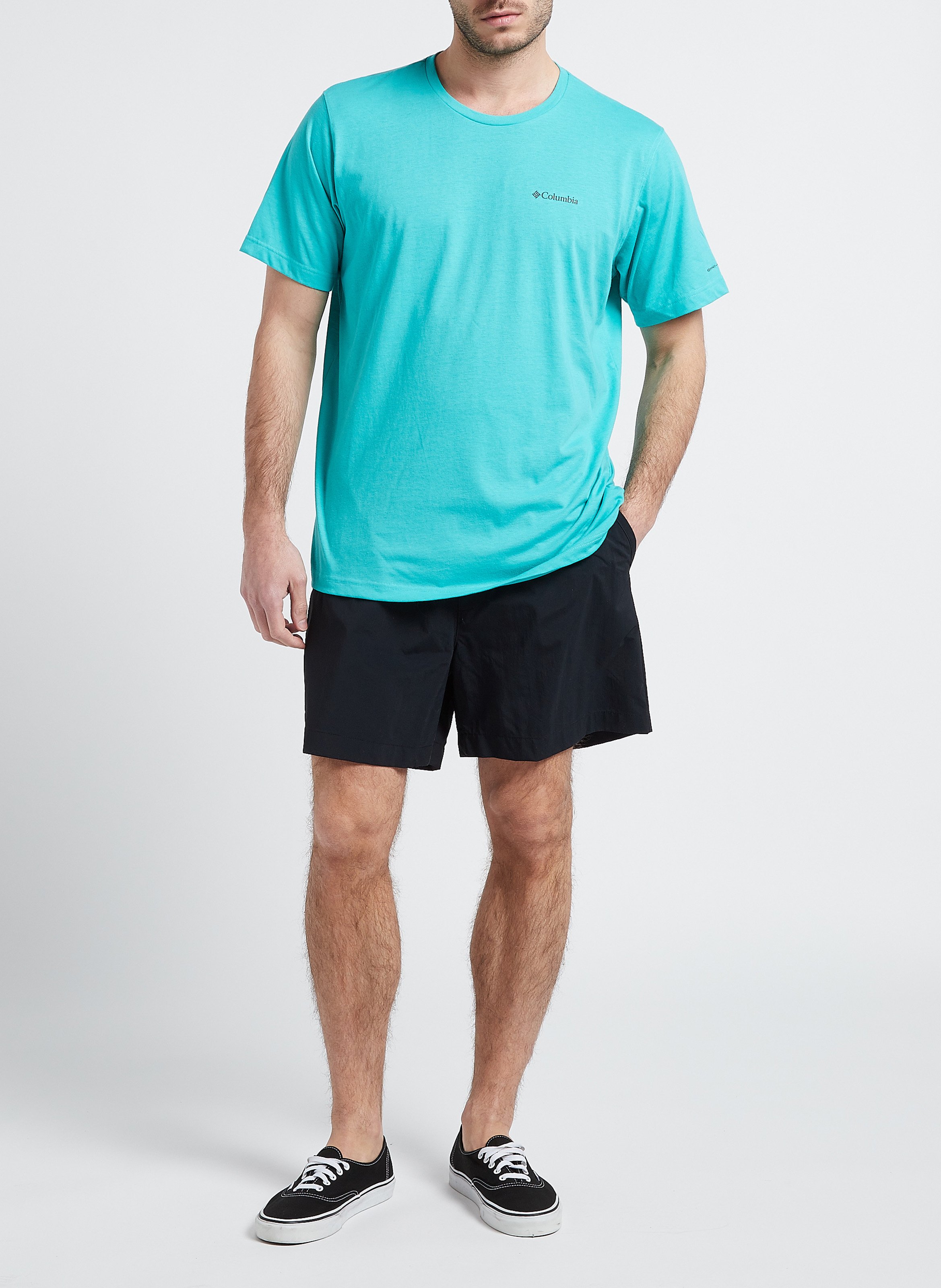 Rundhals-T-Shirt aus Baumwoll-Mix mit Siebdruck COLUMBIA Blau