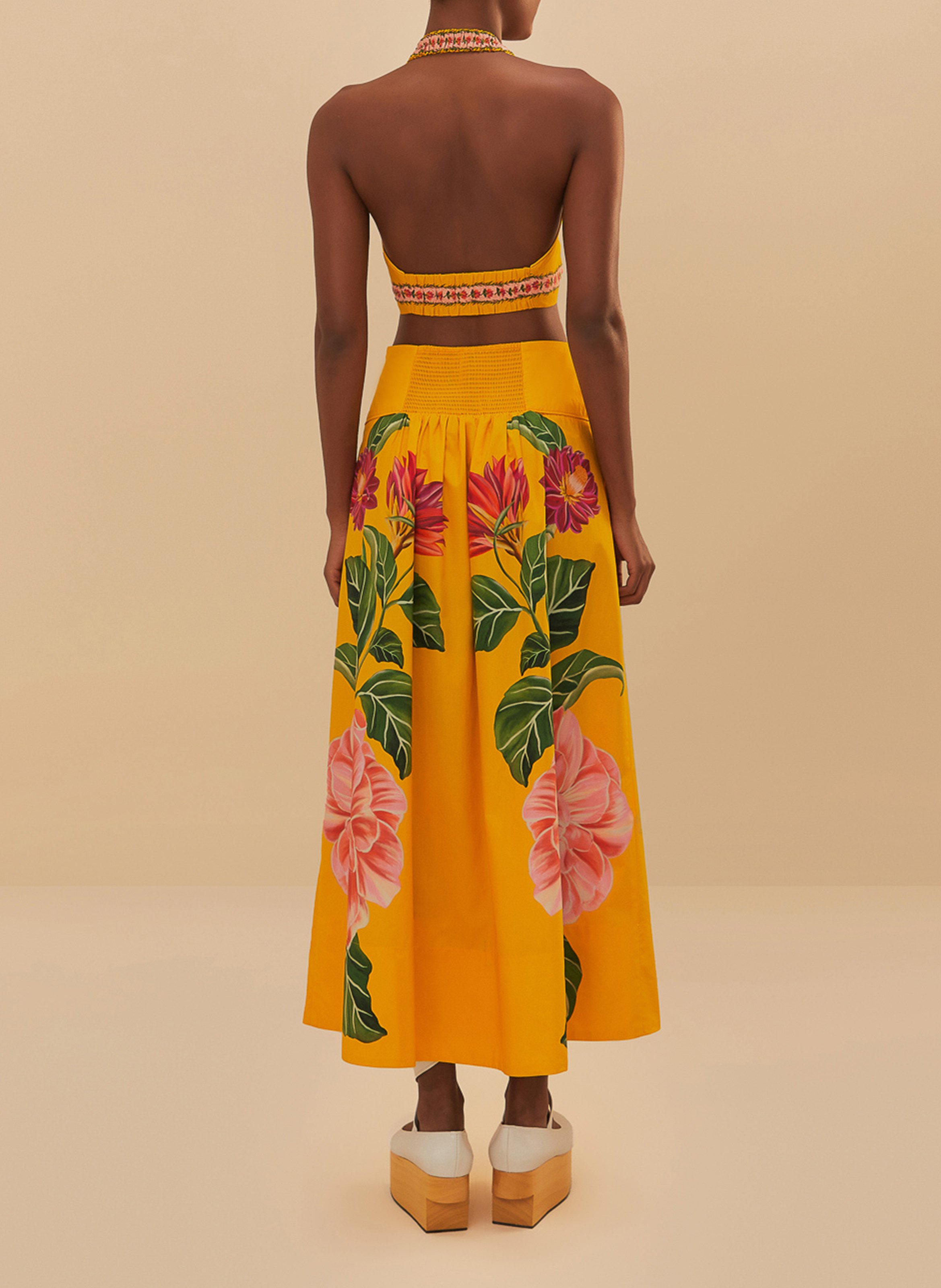 Bedruckter Midirock aus Baumwolle FARM RIO Gelb