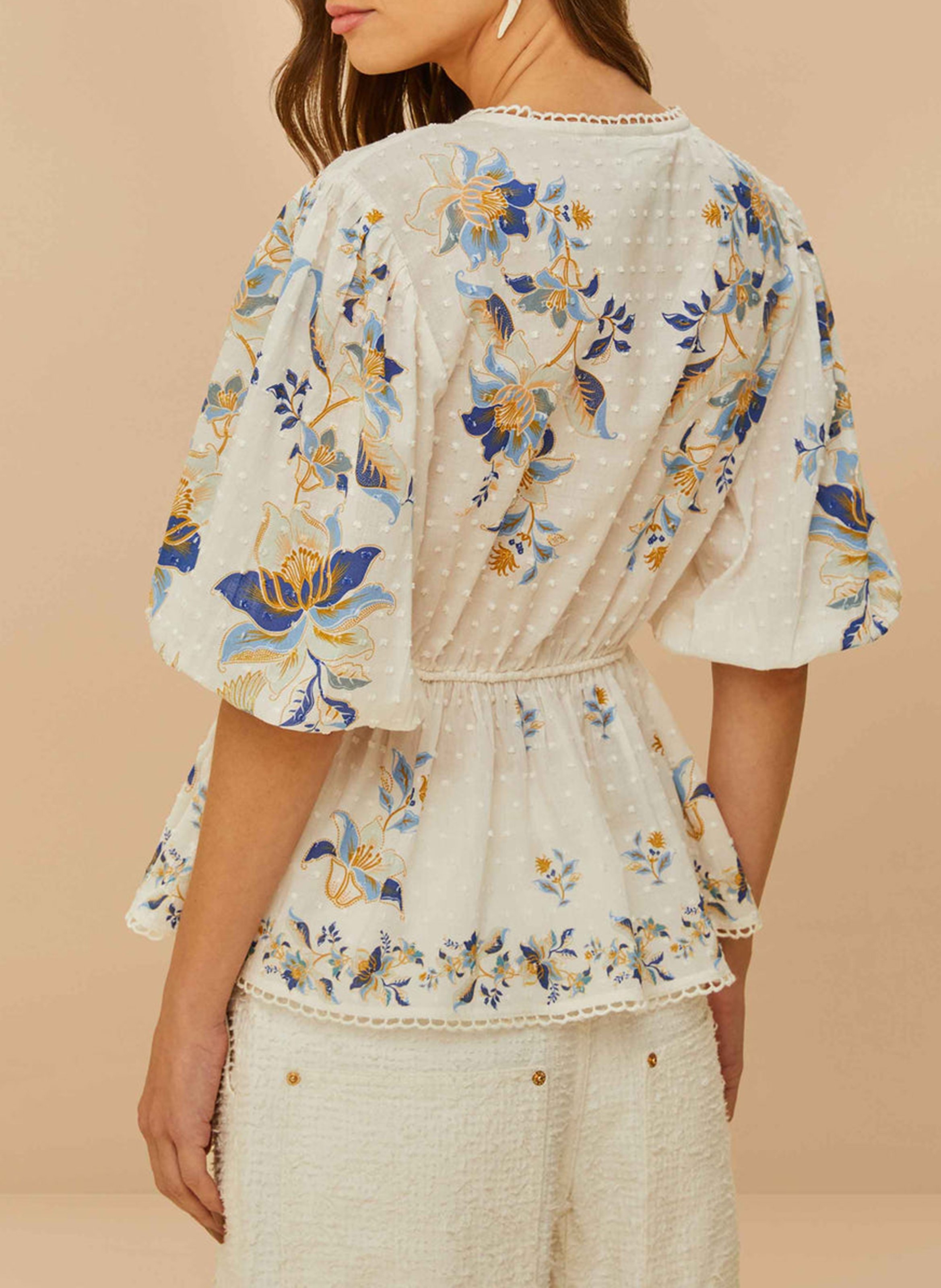 Top cintré col rond en coton FARM RIO Blanc