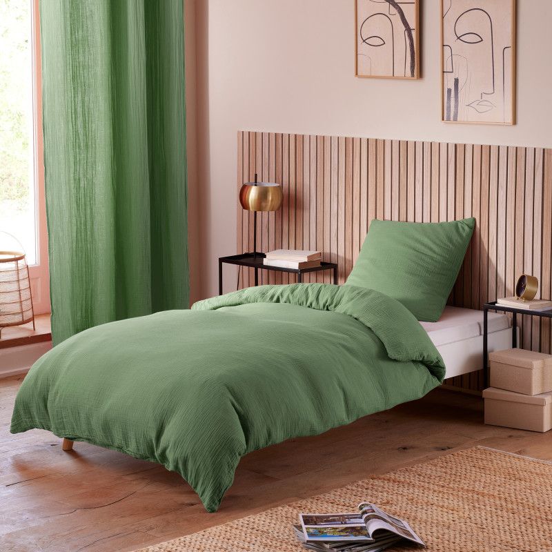 3-piece bed set "noah" in cotton muslin for single bed COTON PUR Green