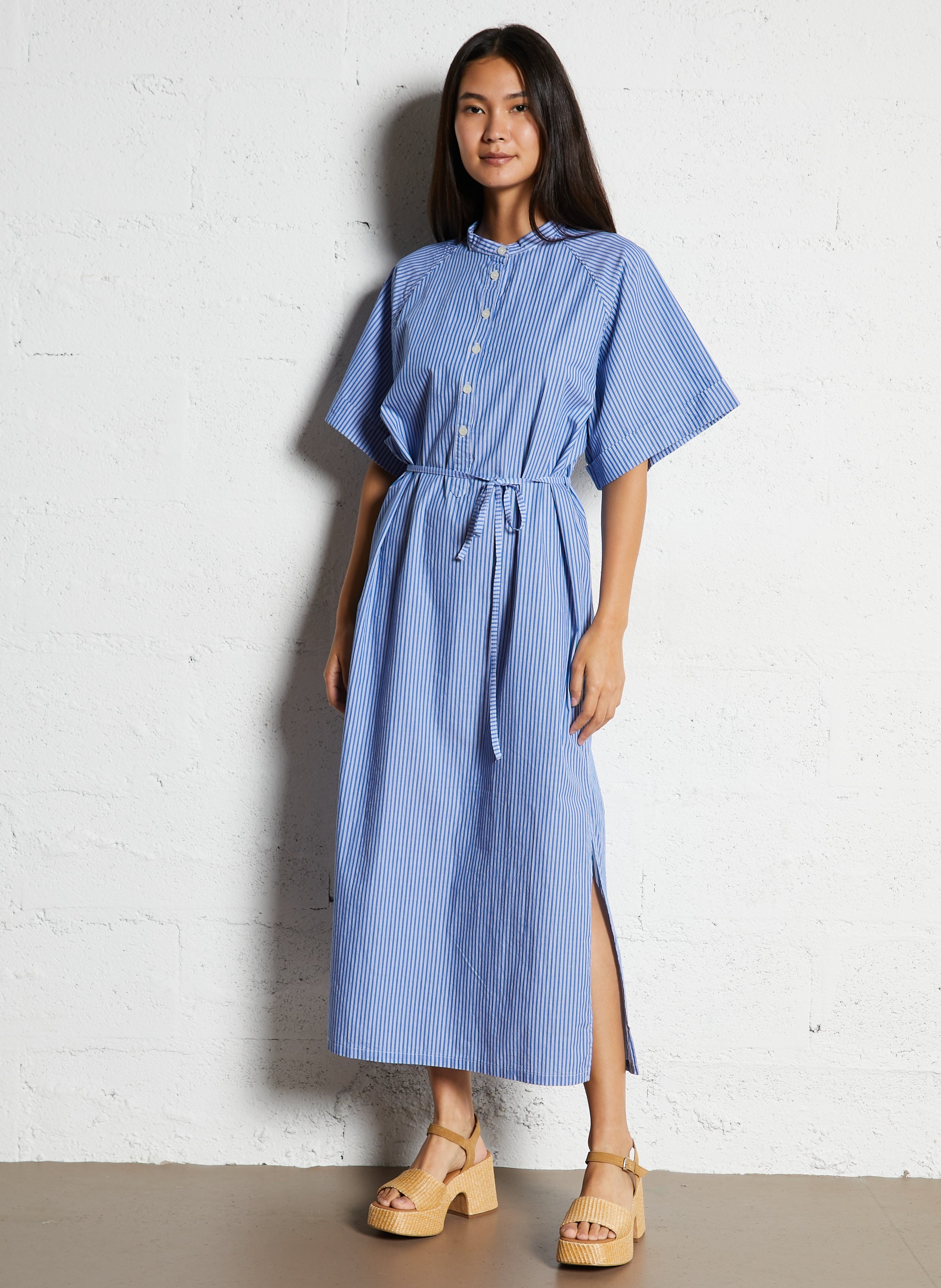 Belted striped midi dress AMERICAN VINTAGE Blue