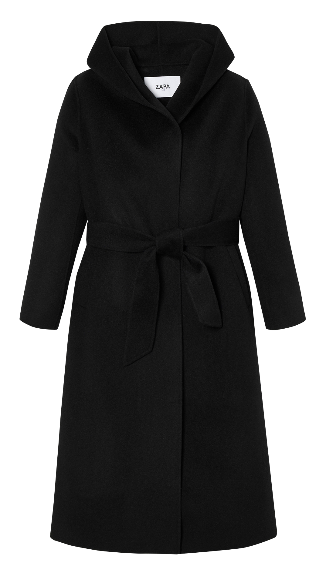 Long wool-blend coat with hood ZAPA Black