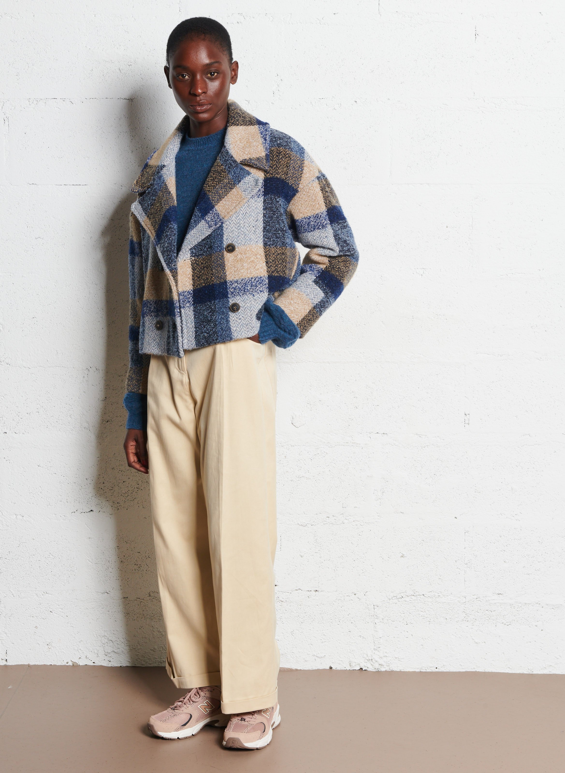 Manteau court à carreaux en laine mélangée MOMONI Multicolore