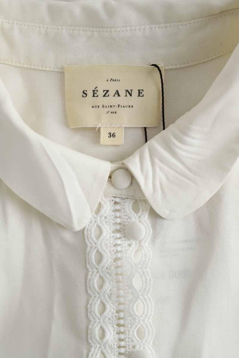 Printed silk satin classic-collar shirt SEZANE - Seconde main Beige