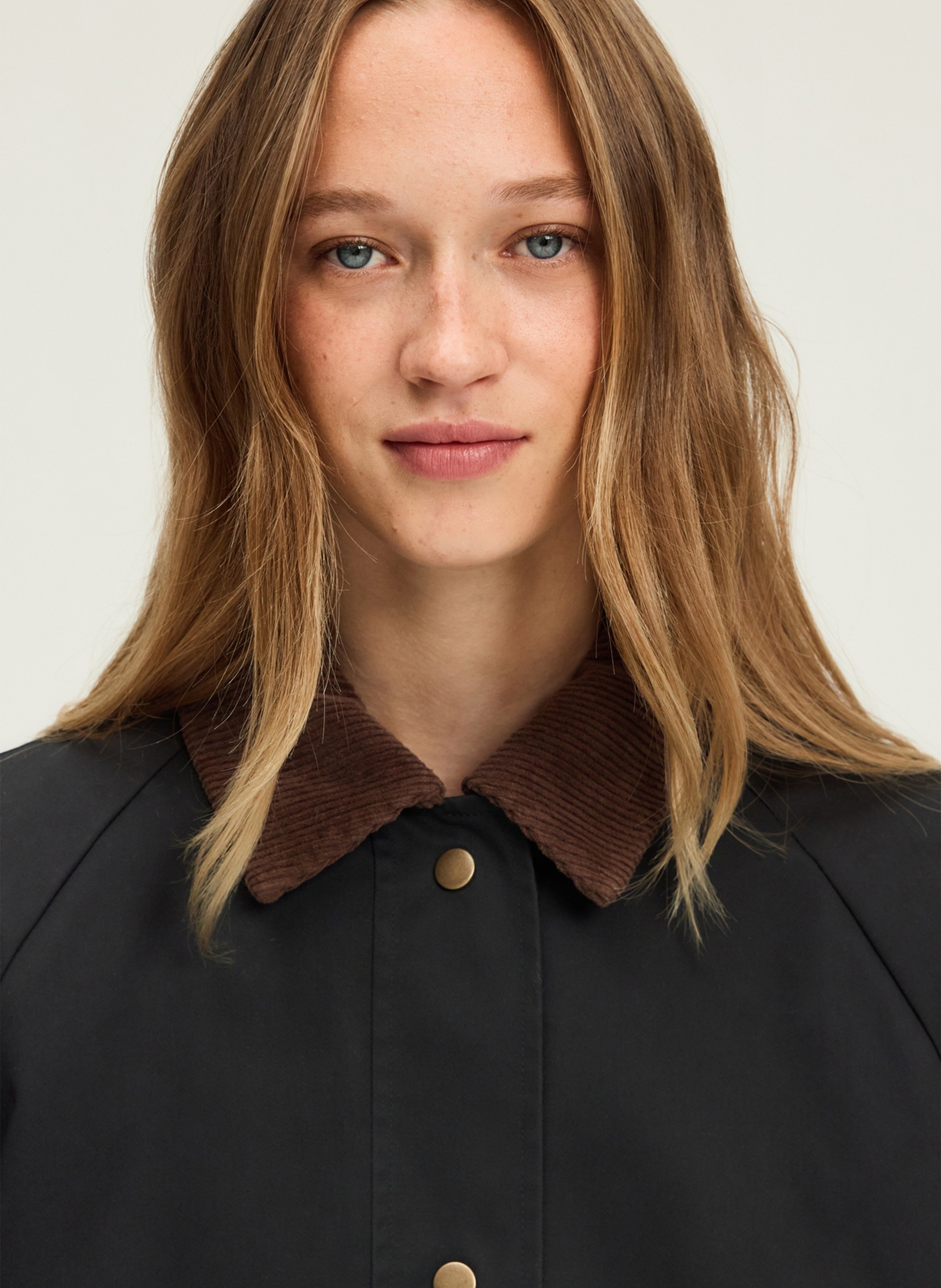 Korte parka met geribbelde fluwelen kraag PABLO Blauw