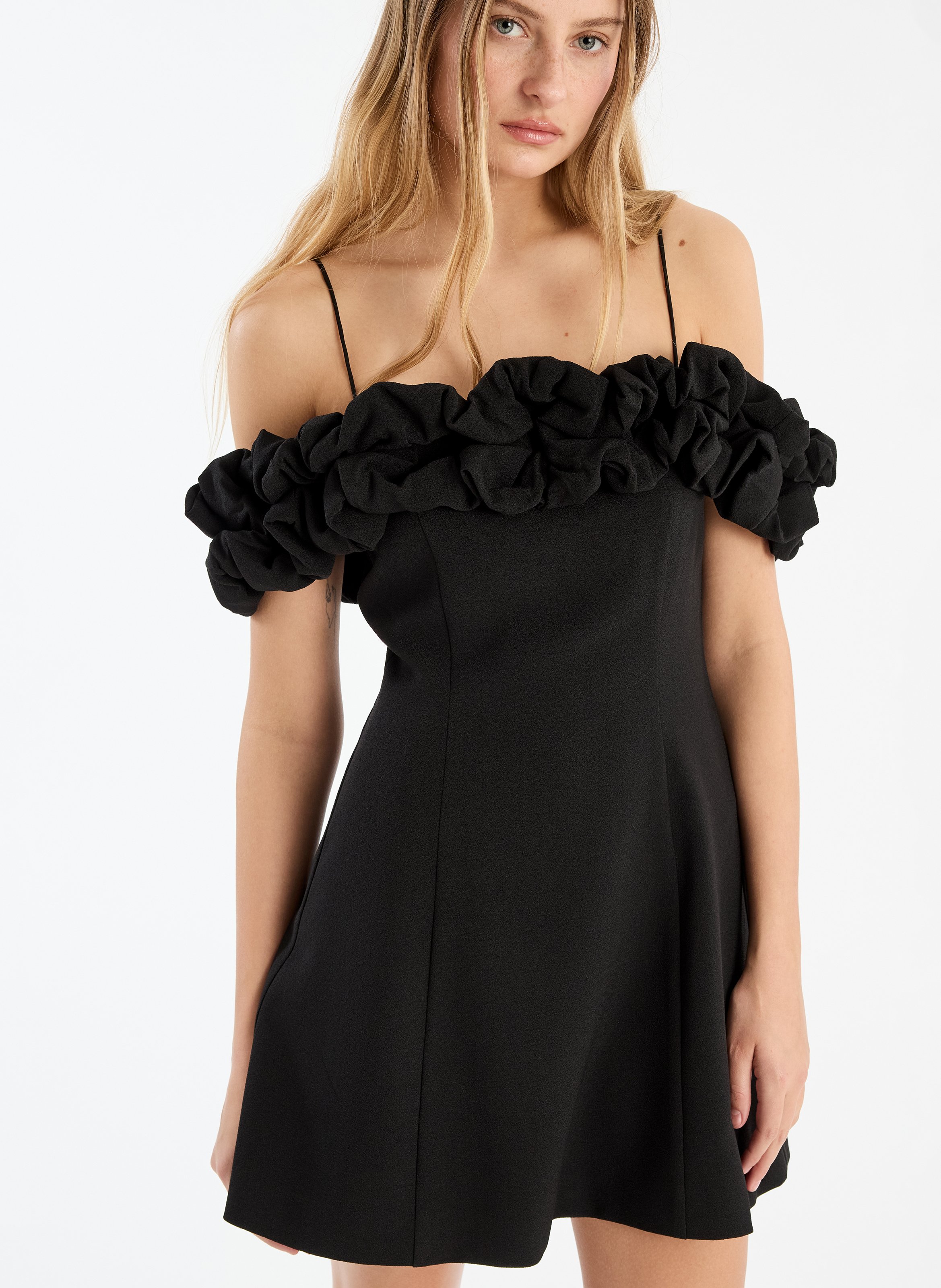 Robe courte en fibres recyclées mélangées ROTATE Noir