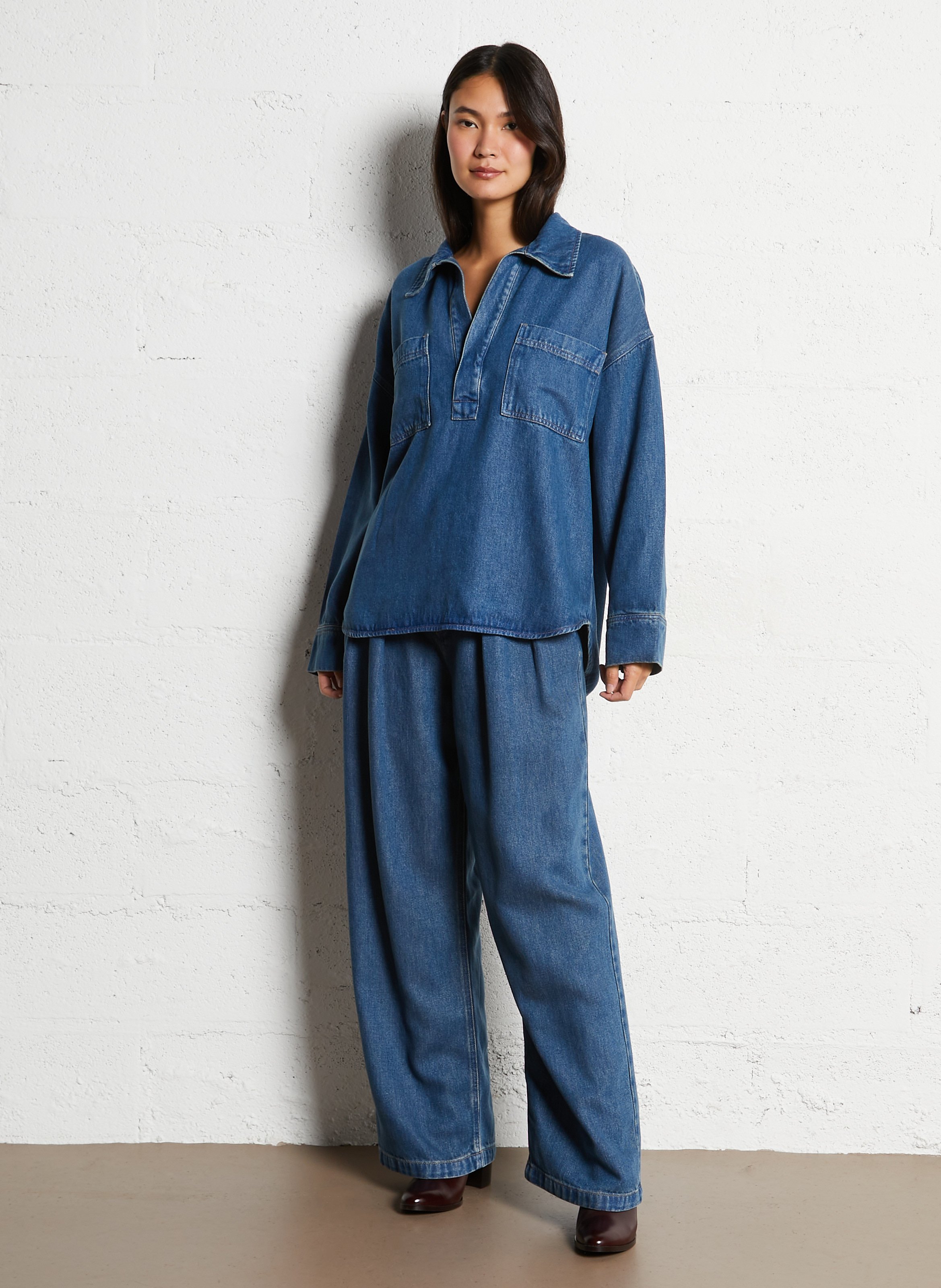 Top col classique en denim THE NEW SOCIETY Bleu