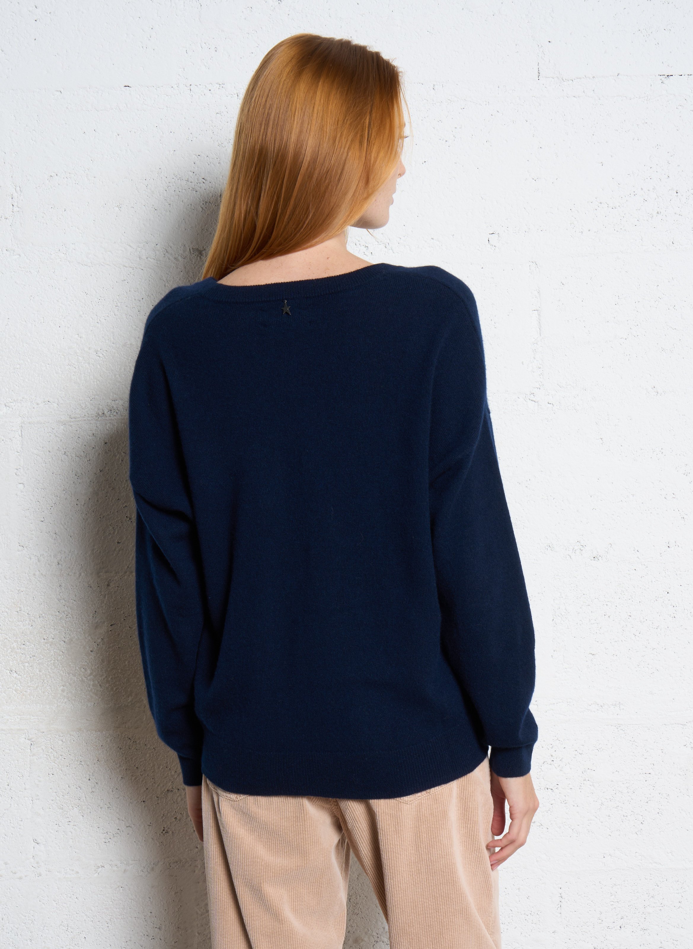Straight V-neck cashmere sweater SUD EXPRESS Blue