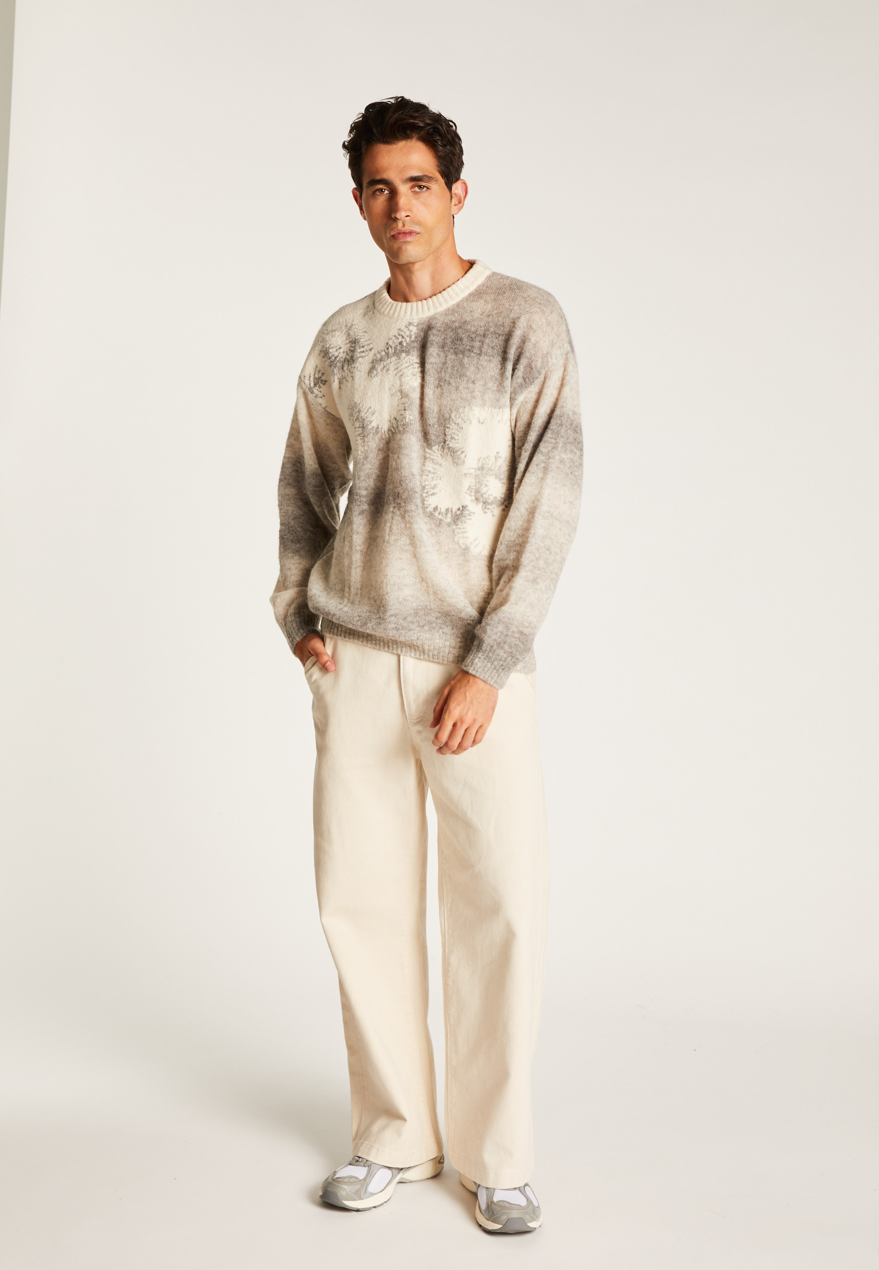 Alpaca and cotton patterned sweater MAISON MONTAGUT Grey