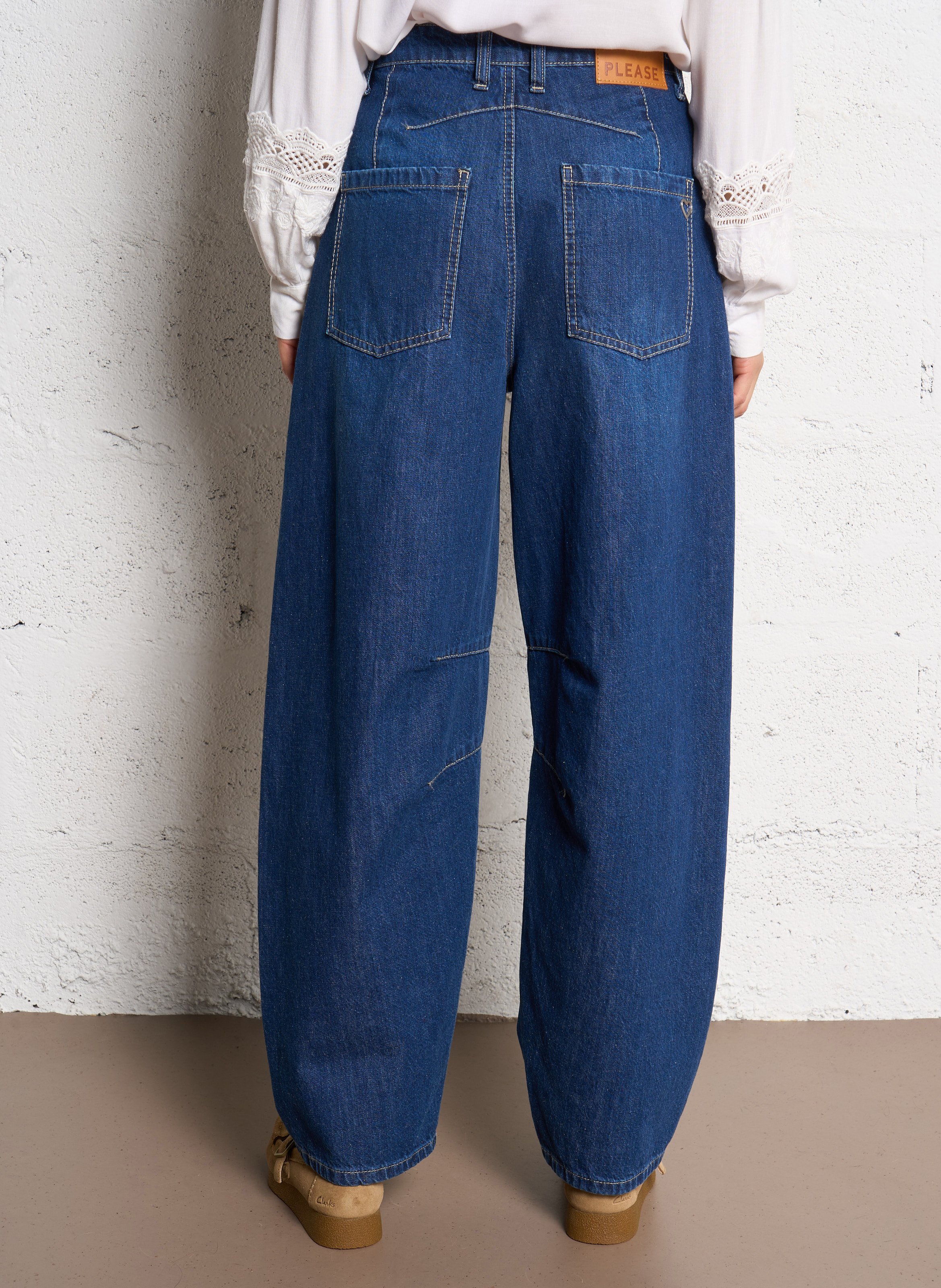 Jean ballon taille haute en denim brut PLEASE Bleu