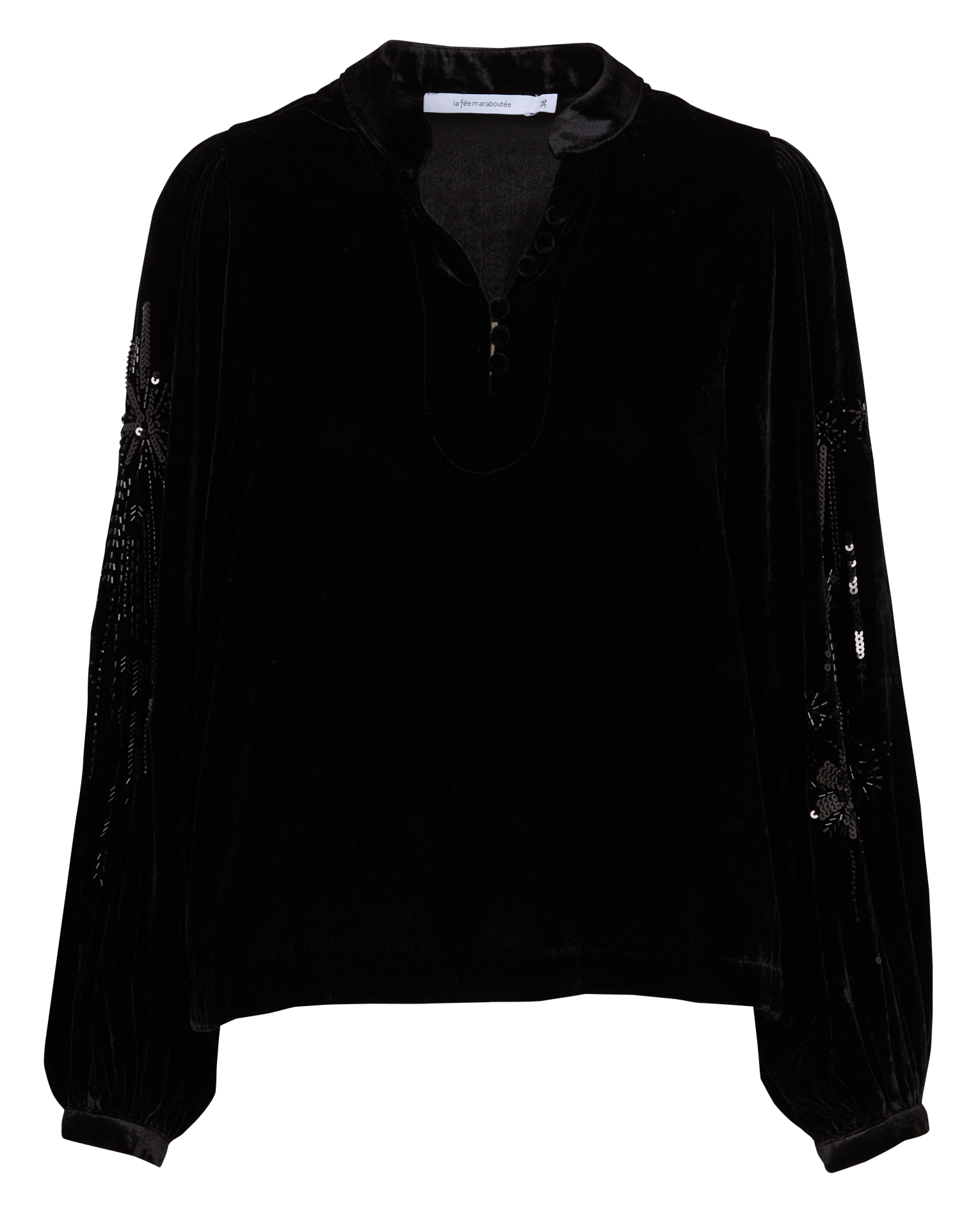 Top droit col tunisien en velours LA FEE MARABOUTEE Noir